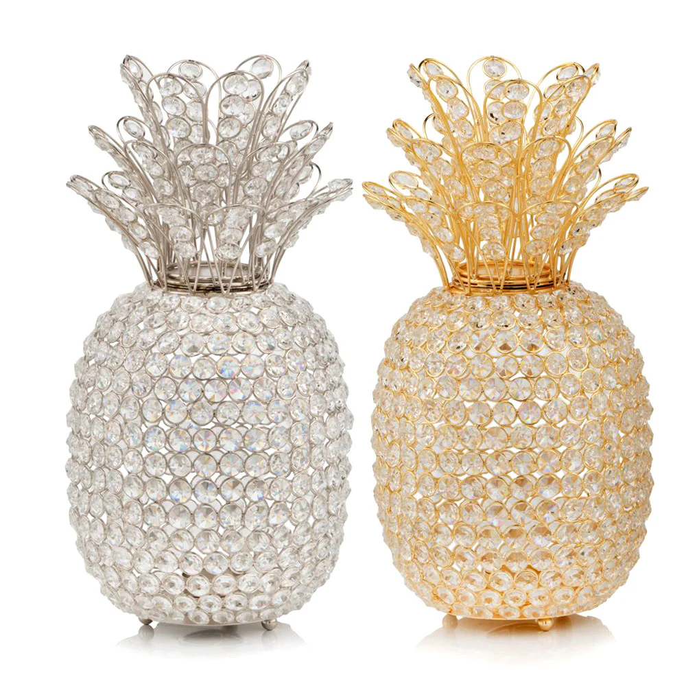 15" Silver Faux Crystal Pineapple Sculpture By Homeroots - Image 3