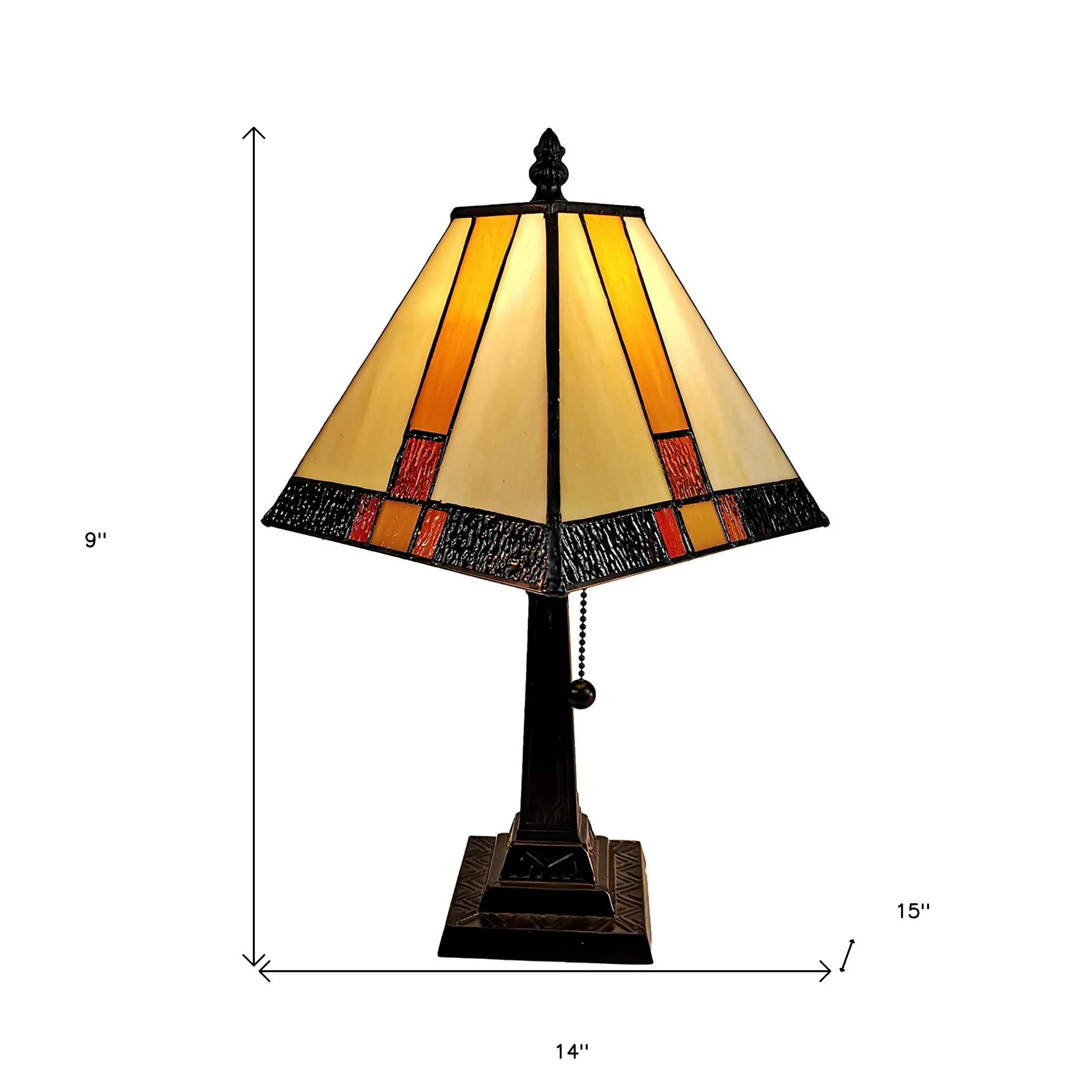 15" Tiffany Amber and Black Mission Style Table Lamp By Homeroots - Image 5