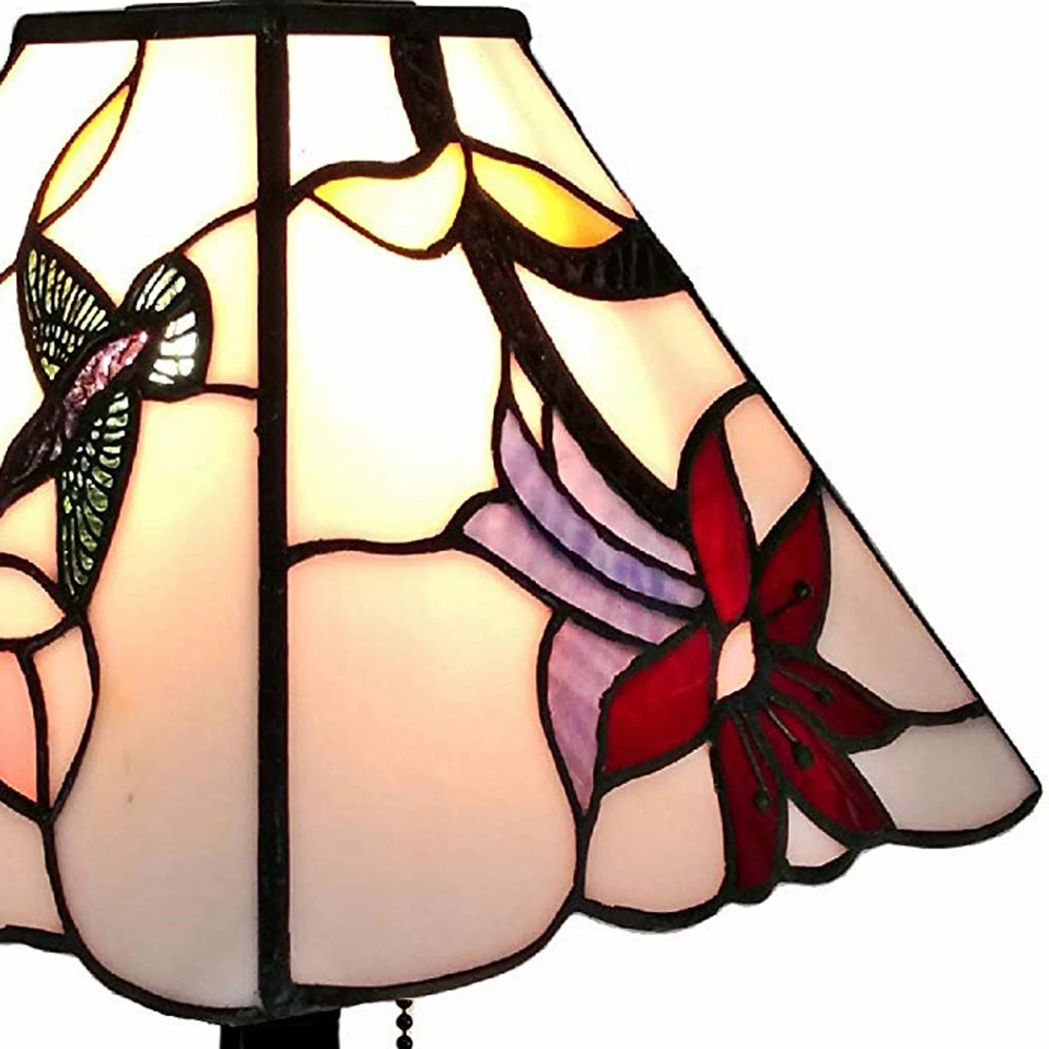15" Tiffany Style Red Floral Hummingbird Table Lamp By Homeroots - Image 3
