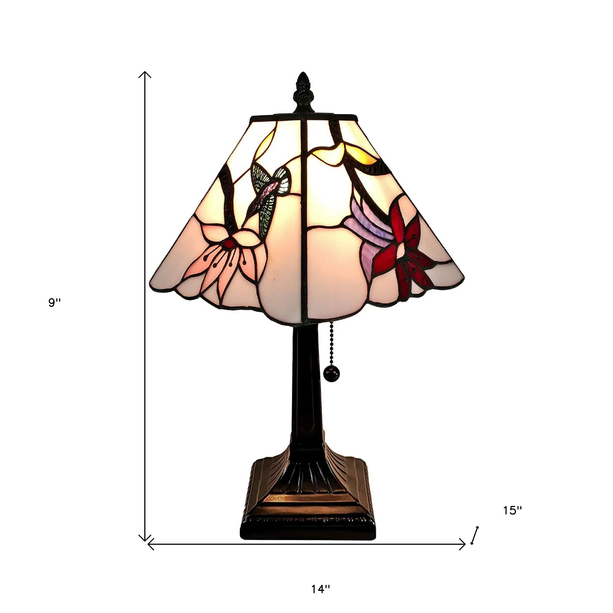 15" Tiffany Style Red Floral Hummingbird Table Lamp By Homeroots - Image 5