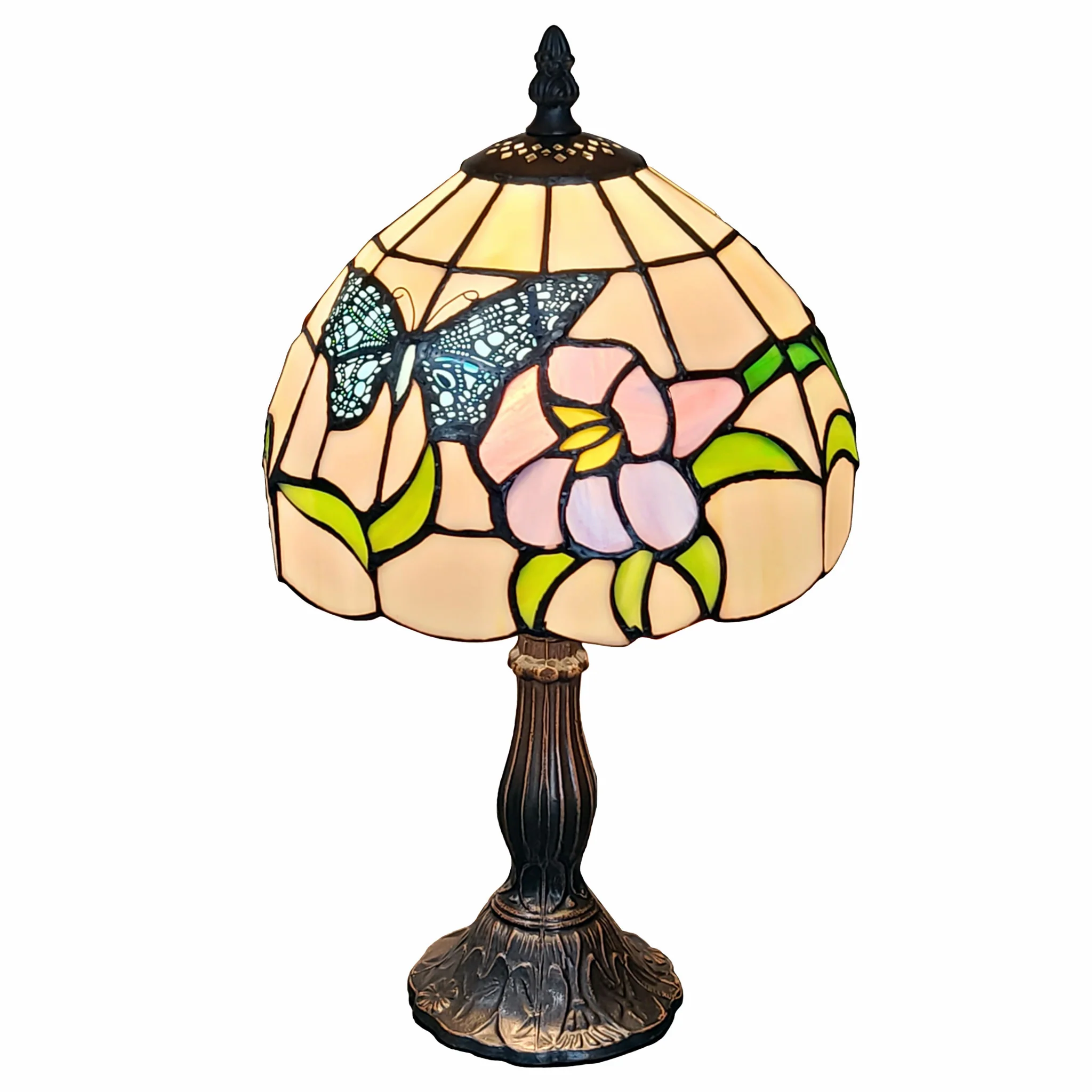 15" Tiffany Style Stained Glass Blue Butterfly Table Lamp By Homeroots - Image 2