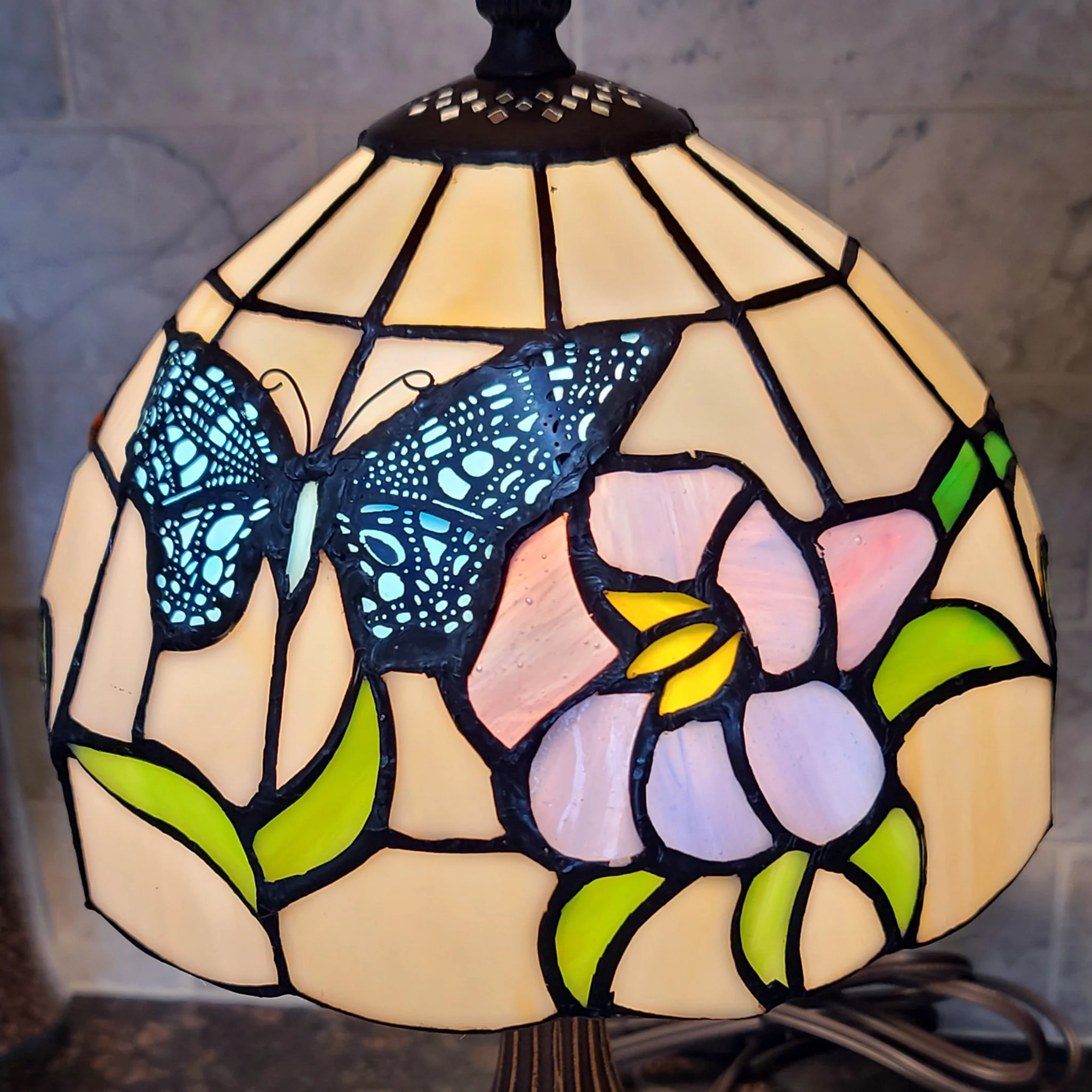 15" Tiffany Style Stained Glass Blue Butterfly Table Lamp By Homeroots - Image 4