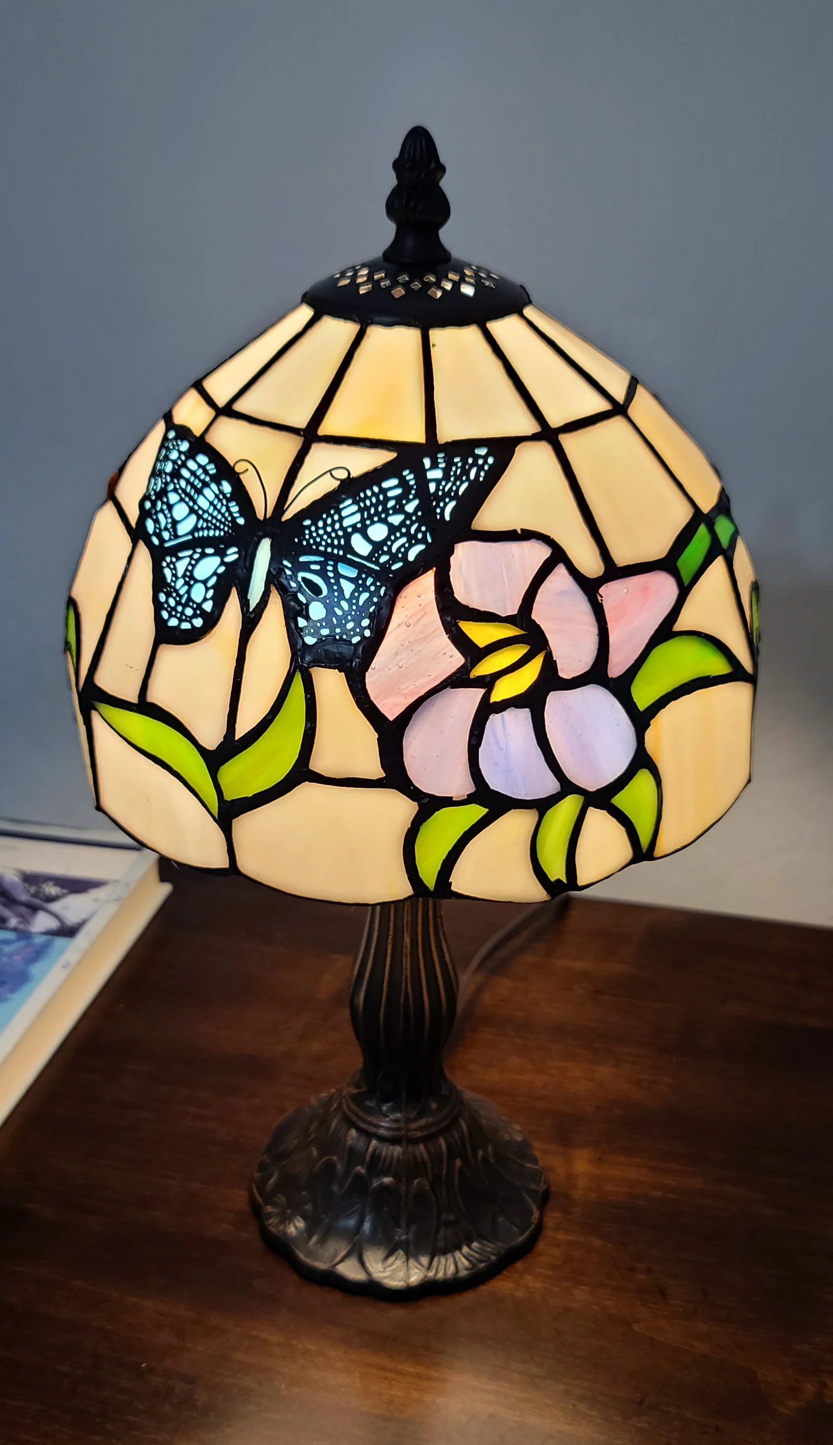15" Tiffany Style Stained Glass Blue Butterfly Table Lamp By Homeroots - Image 5