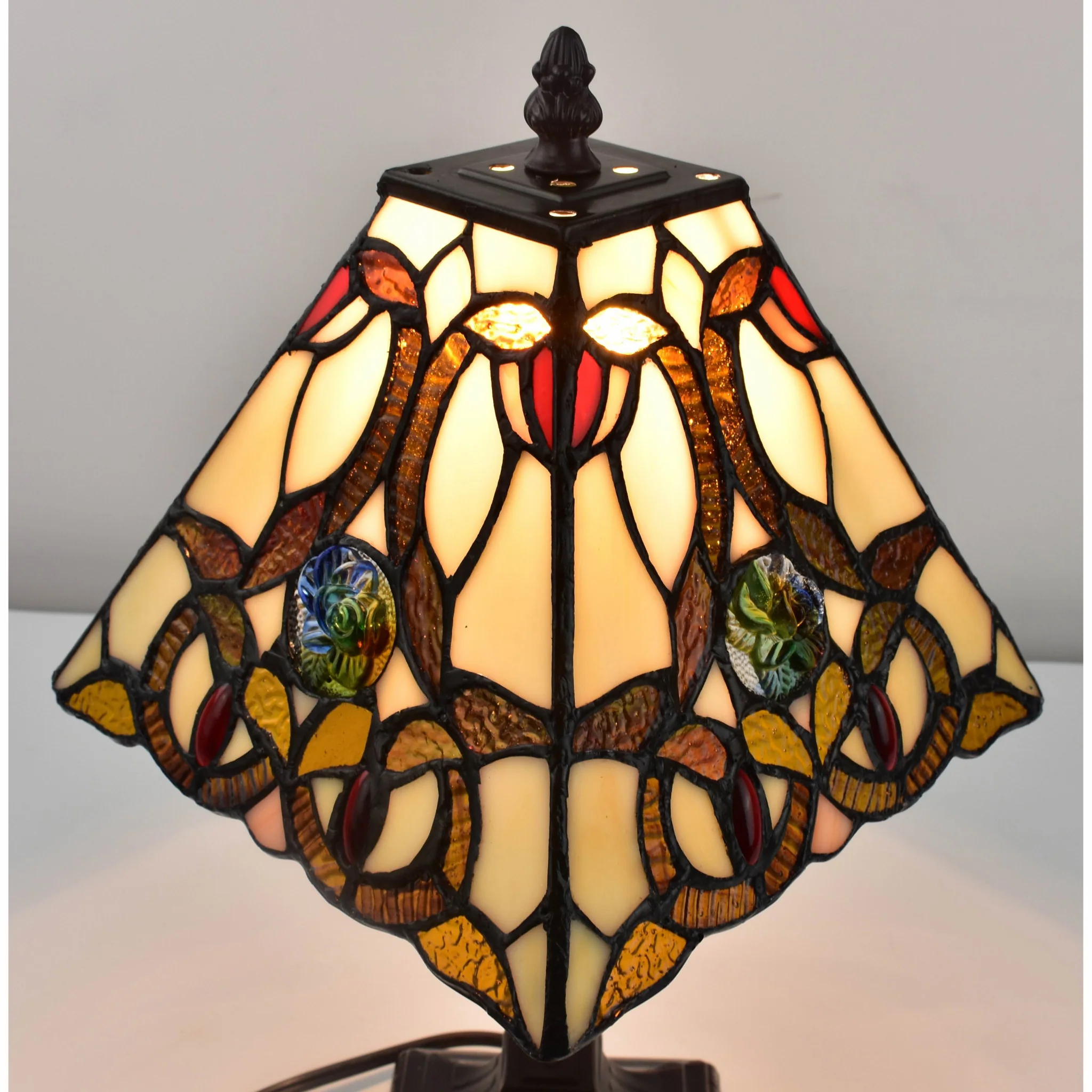 15" Tiffany Style Vintage Abstract Brown Table Lamp By Homeroots - Image 6