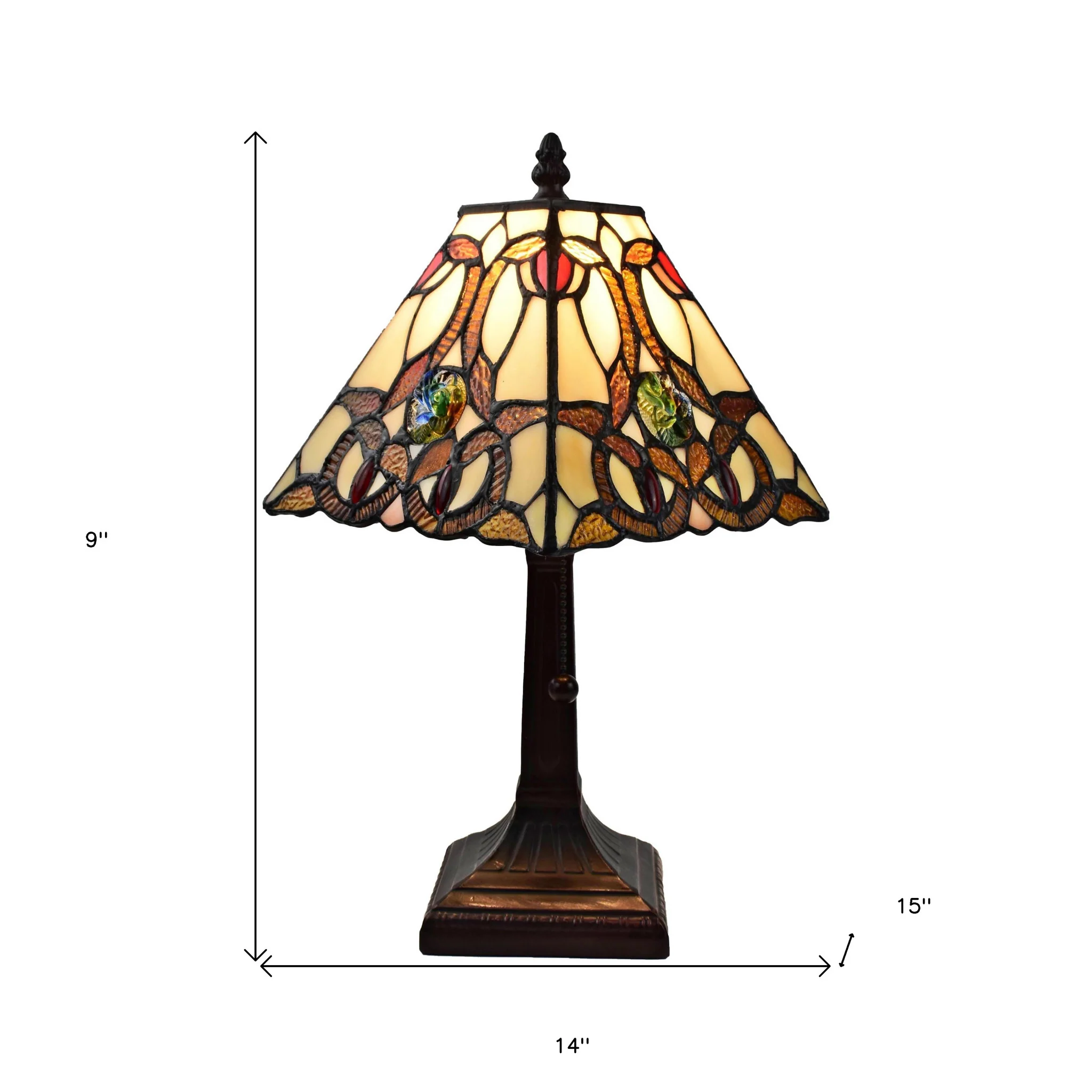 15" Tiffany Style Vintage Abstract Brown Table Lamp By Homeroots - Image 7