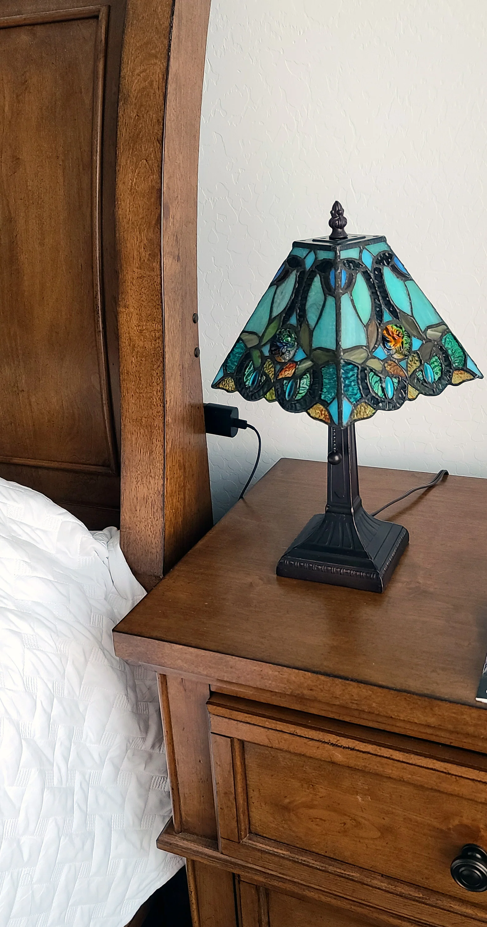 15" Tiffany Style Vintage Abstract Teal Table Lamp By Homeroots - Image 5