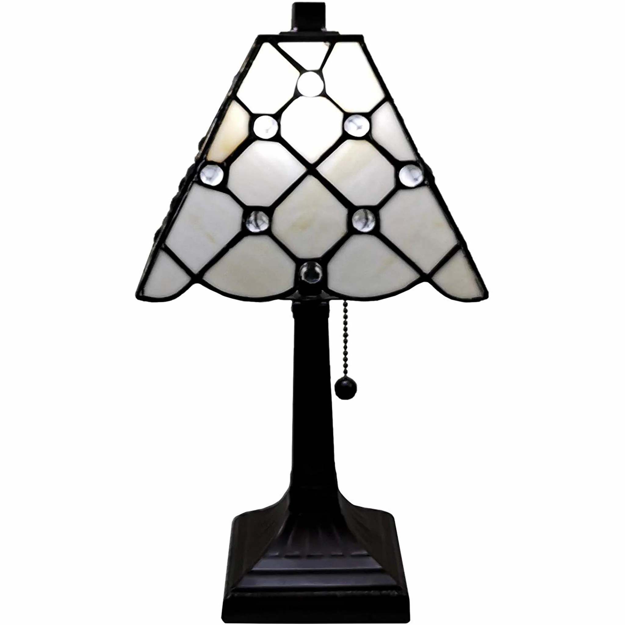 15" Tiffany Style White Stained Glass with Crystals Table Lamp By Homeroots - Image 2