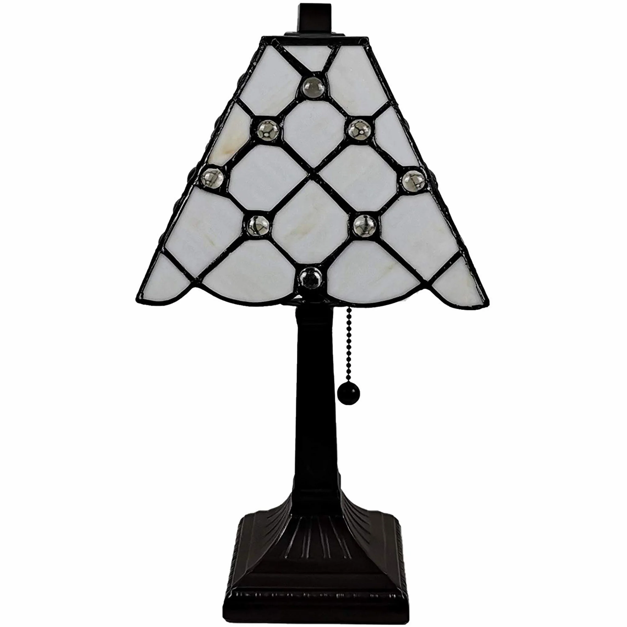 15" Tiffany Style White Stained Glass with Crystals Table Lamp By Homeroots - Image 3
