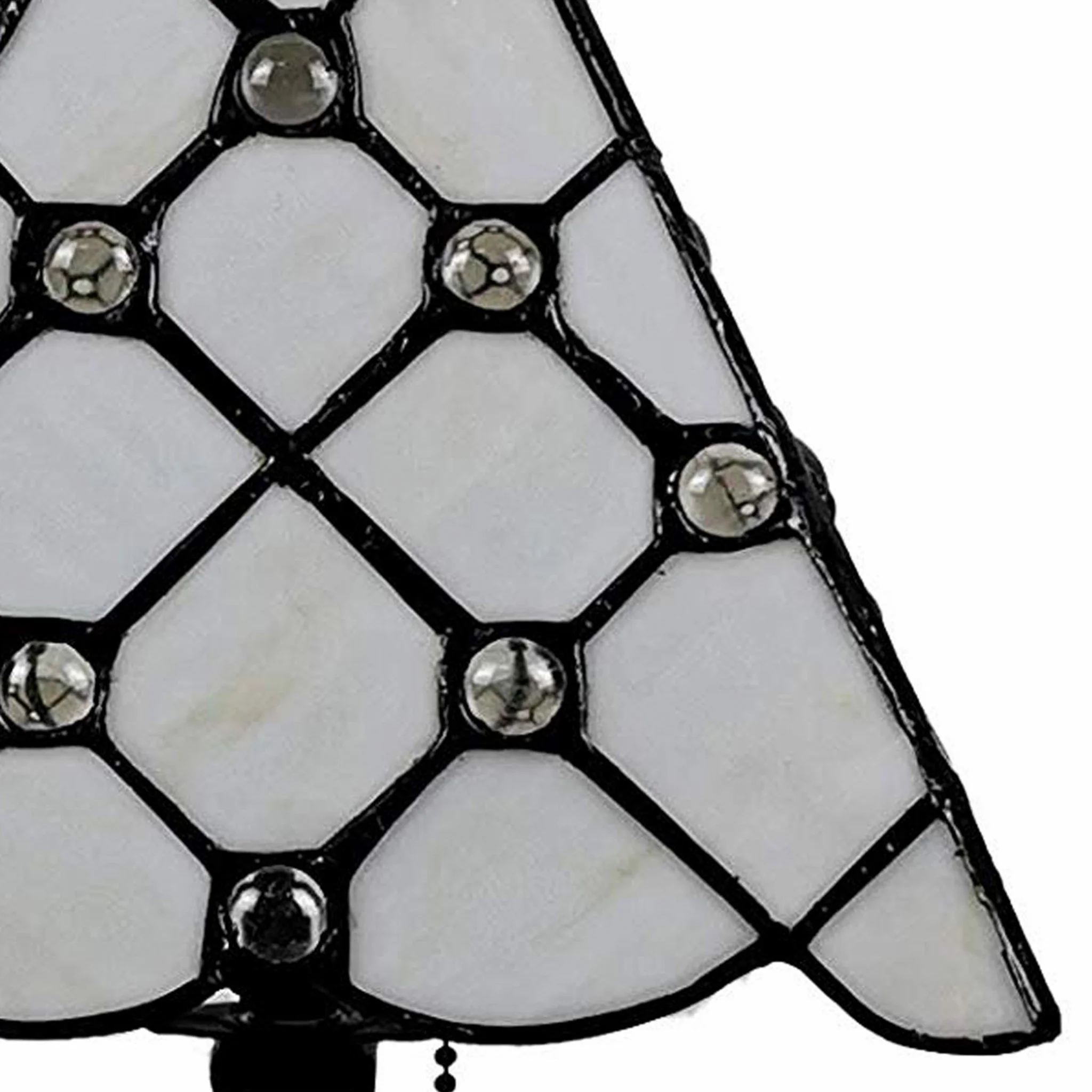 15" Tiffany Style White Stained Glass with Crystals Table Lamp By Homeroots - Image 4