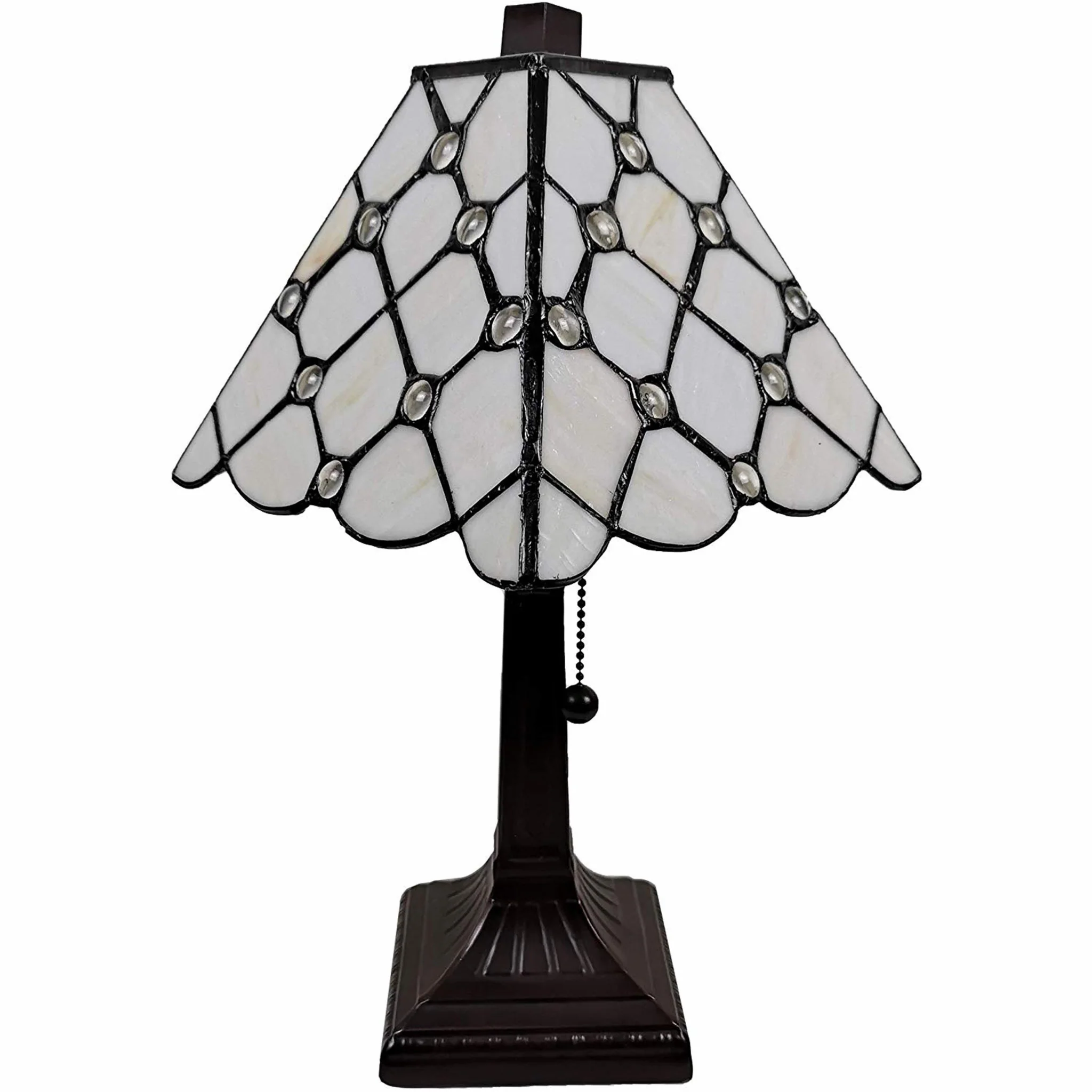 15" Tiffany Style White Stained Glass with Crystals Table Lamp By Homeroots - Image 5