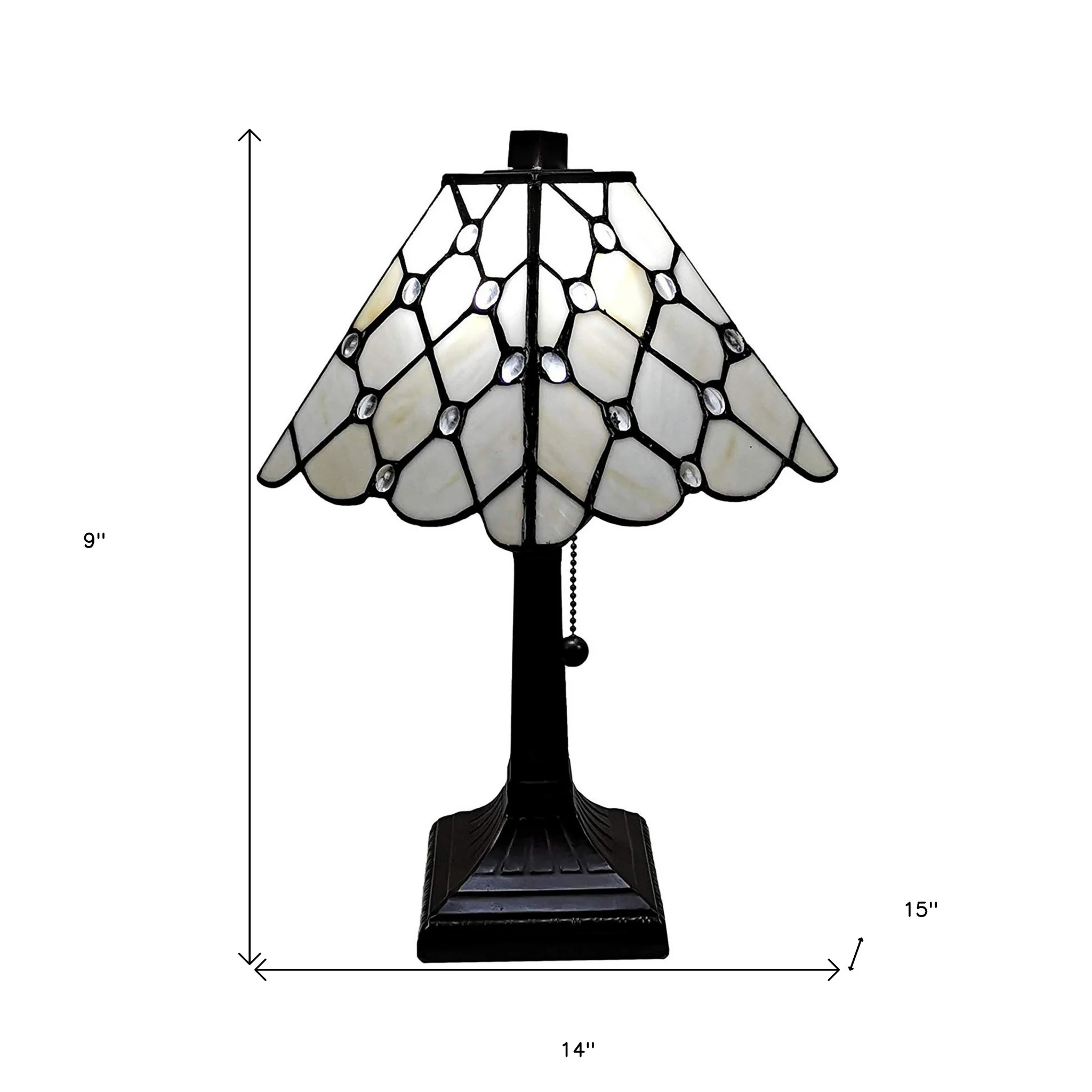 15" Tiffany Style White Stained Glass with Crystals Table Lamp By Homeroots - Image 6