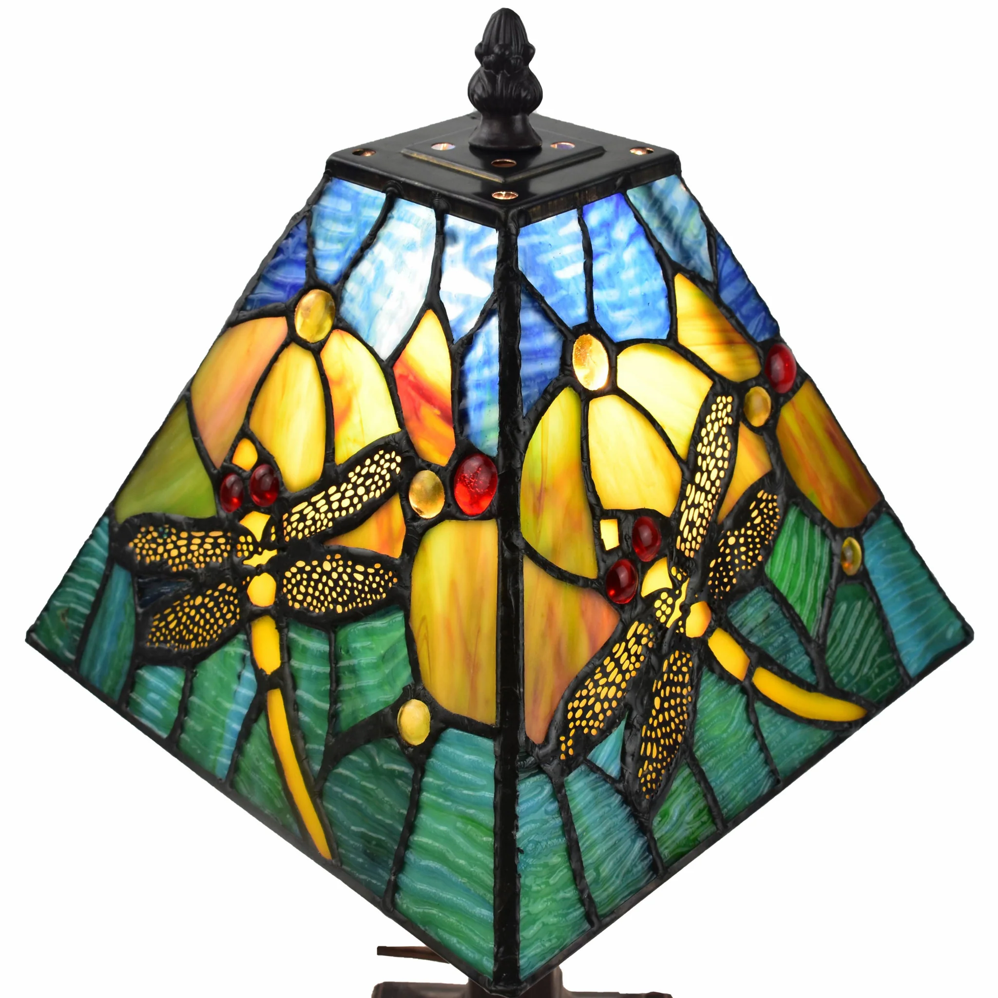 15" Tiffany Style Yellow Dragonflies Jeweled Table Lamp By Homeroots - Image 5