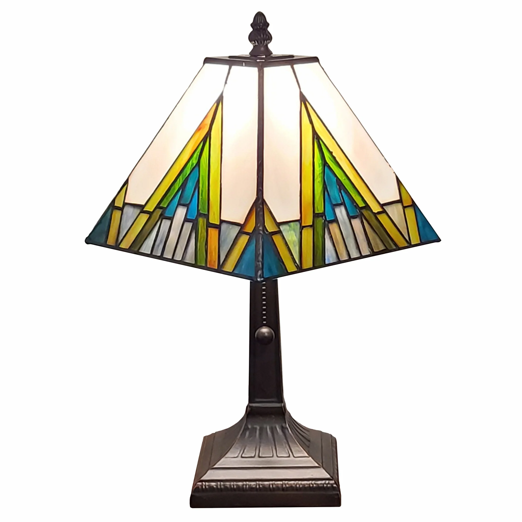 15" Tiffany White Yellow and Blue Mission Style Table Lamp By Homeroots - Image 2