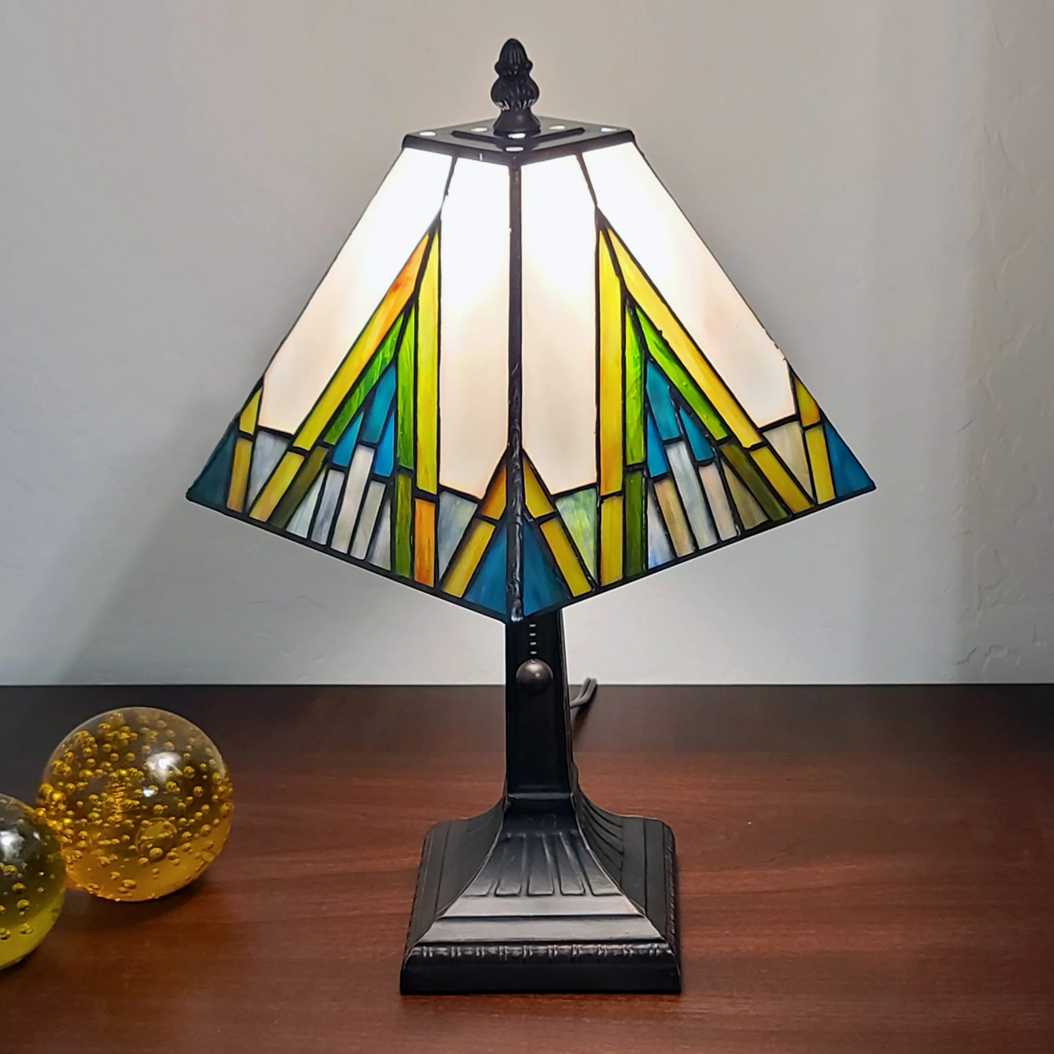 15" Tiffany White Yellow and Blue Mission Style Table Lamp By Homeroots - Image 6