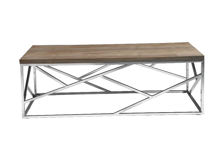 15' Walnut Veneer and Steel Coffee Table By Homeroots - Image 2