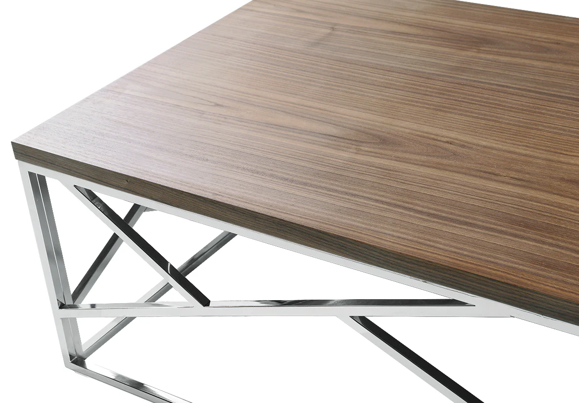 15' Walnut Veneer and Steel Coffee Table By Homeroots - Image 4