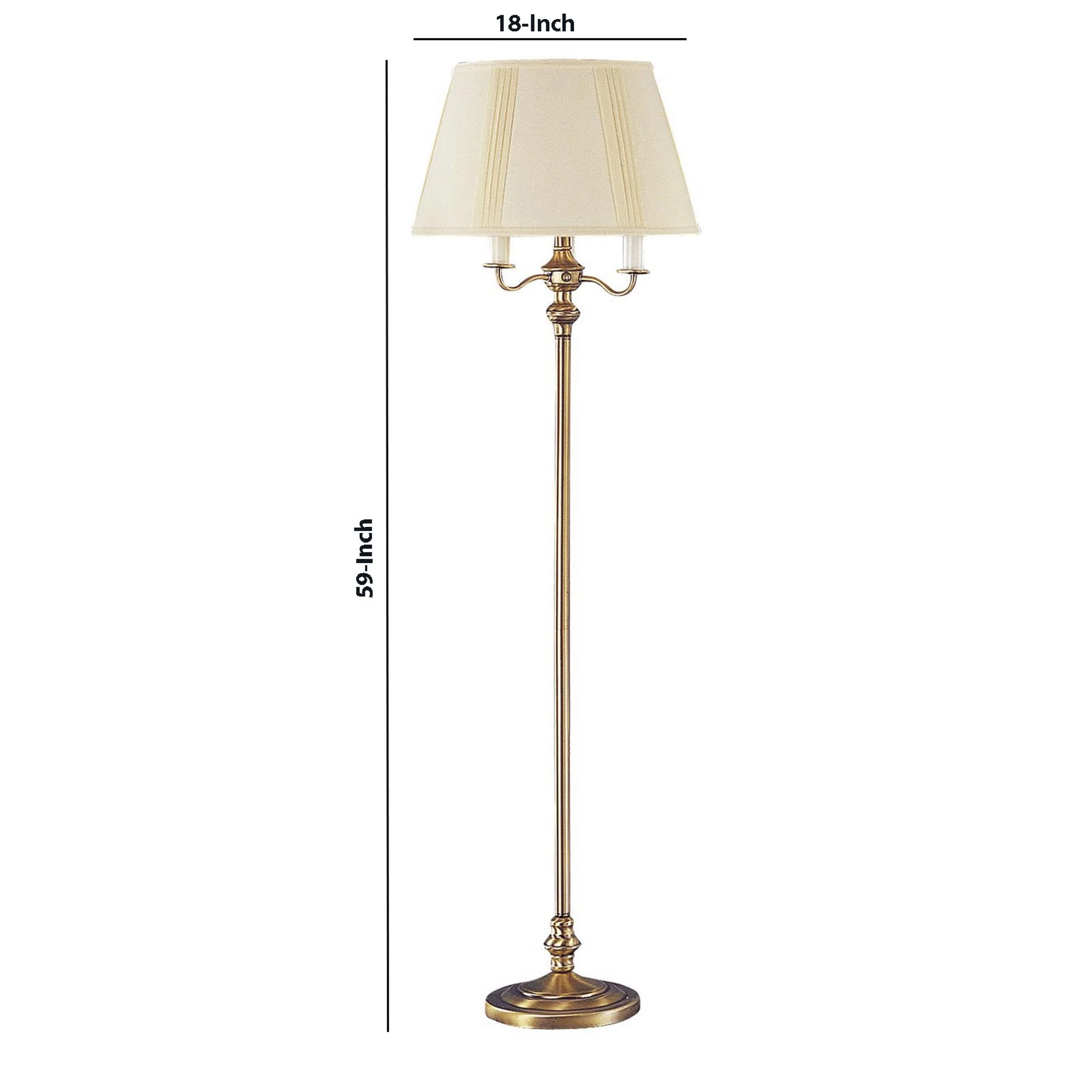 150 Watt 6 Way Metal Floor Lamp With Fabric Tapered Shade, Gold By Benzara - Image 5