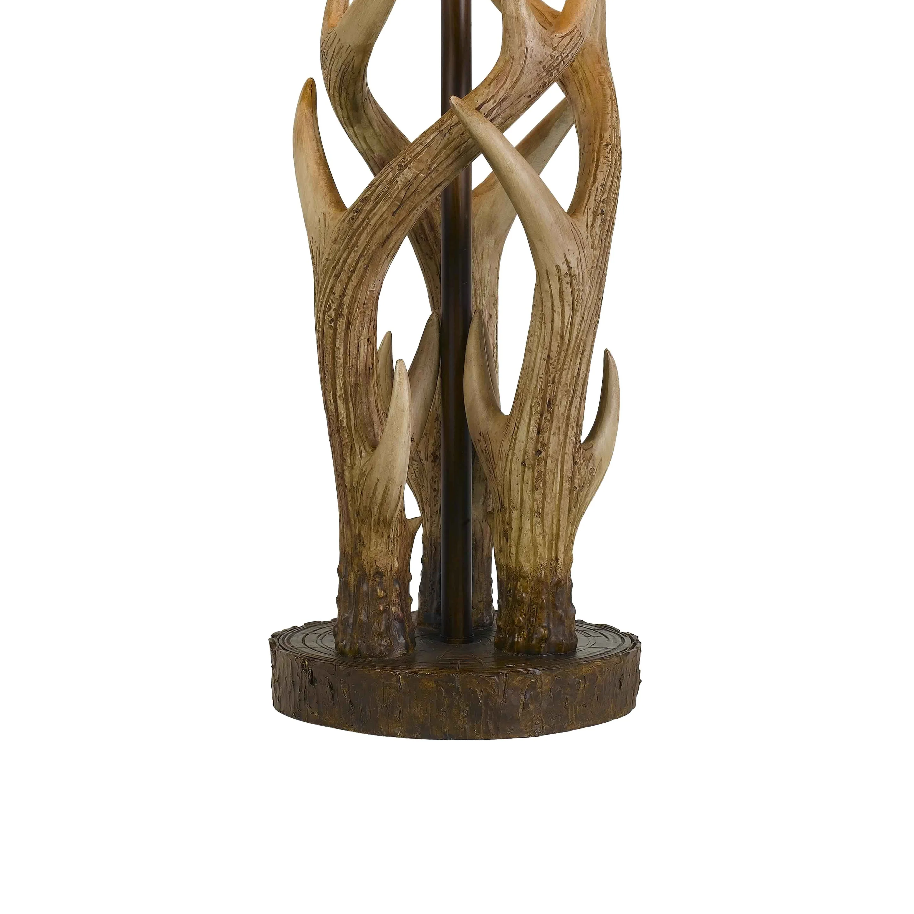 150 Watt Leatherette Shade Table Lamp With Antler Polyresin Base, Brown By Benzara - Image 4