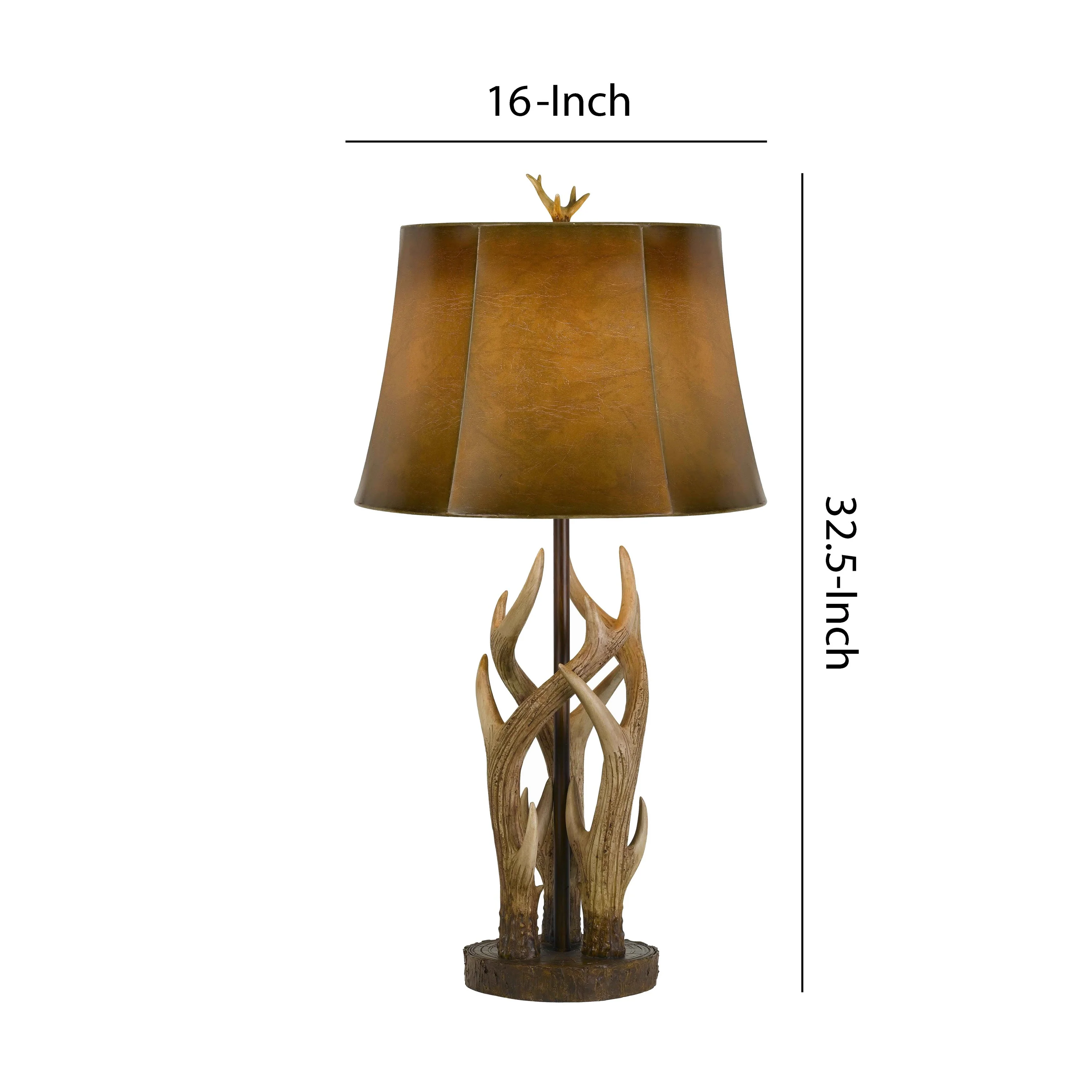 150 Watt Leatherette Shade Table Lamp With Antler Polyresin Base, Brown By Benzara - Image 5
