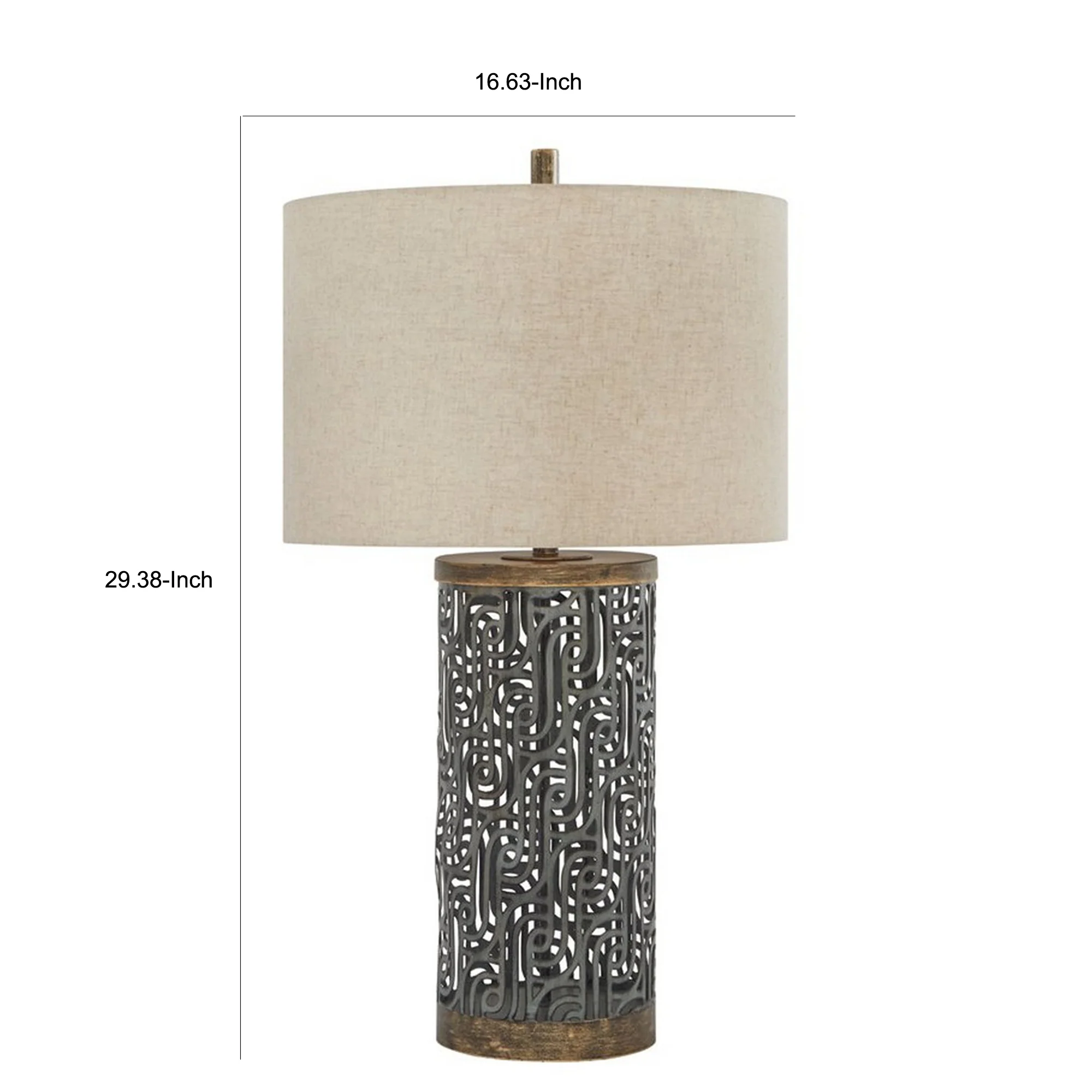 150 Watt Metal Body Table  Lamp With Network Design Gray And Beige By Benzara - Image 3