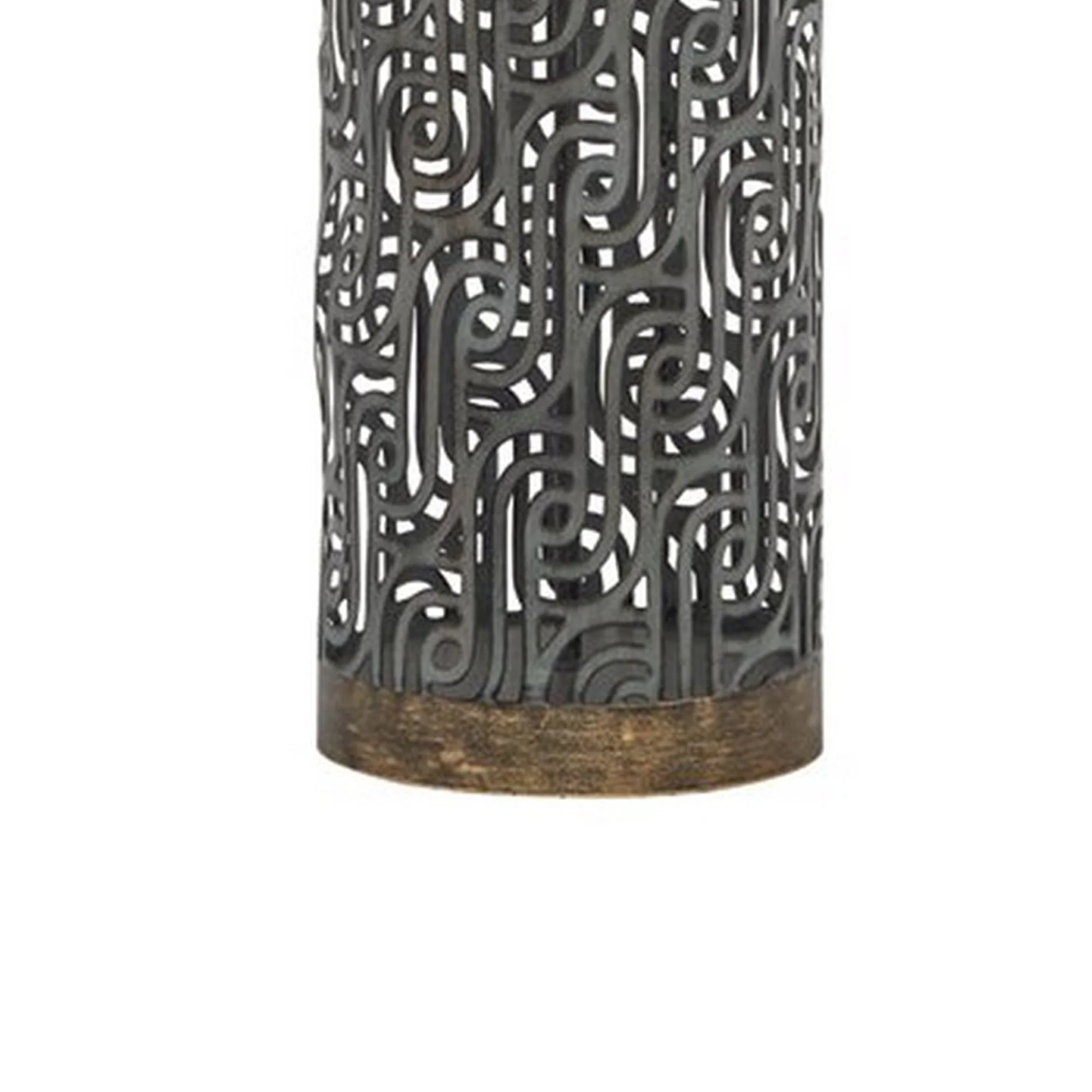 150 Watt Metal Body Table  Lamp With Network Design Gray And Beige By Benzara - Image 4