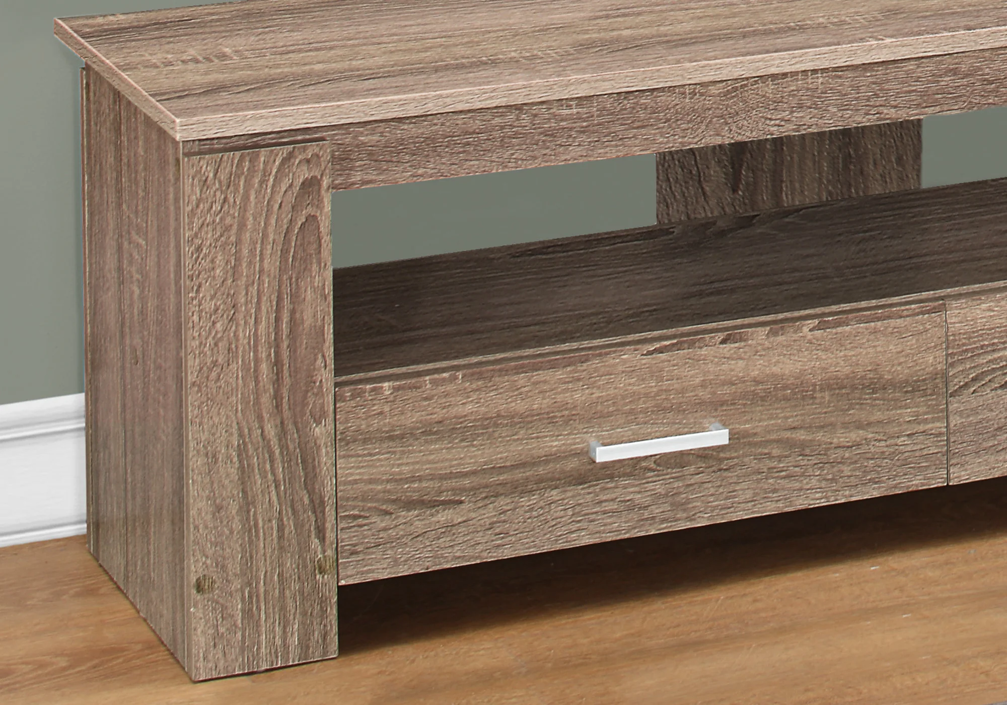16.25" Dark Taupe Particle Board And Laminate TV Stand With 2 Storage Drawers By Homeroots - Image 3