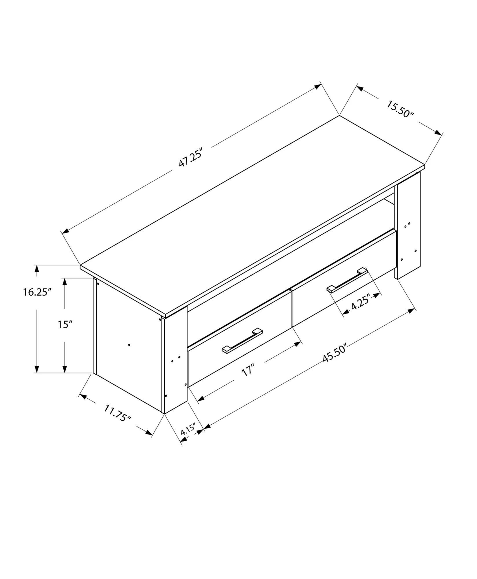 16.25" Dark Taupe Particle Board And Laminate TV Stand With 2 Storage Drawers By Homeroots - Image 4