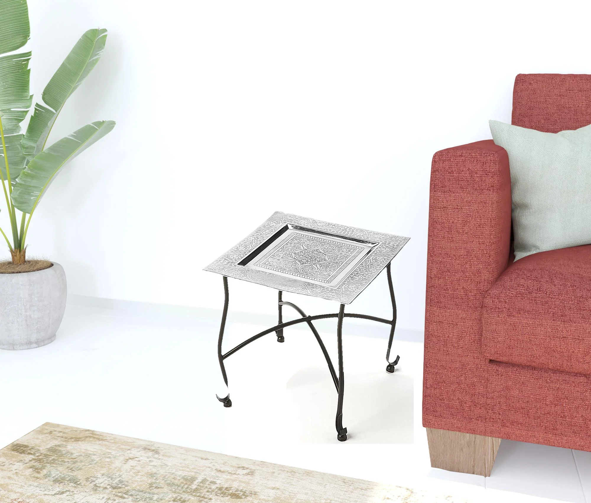 16" Black And Silver Textured Aluminum Square End Table By Homeroots - Image 5