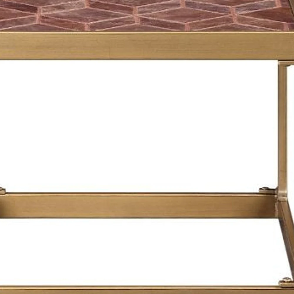 16" Brass And Warm Brown Leather Rectangular End Table By Homeroots - Image 4