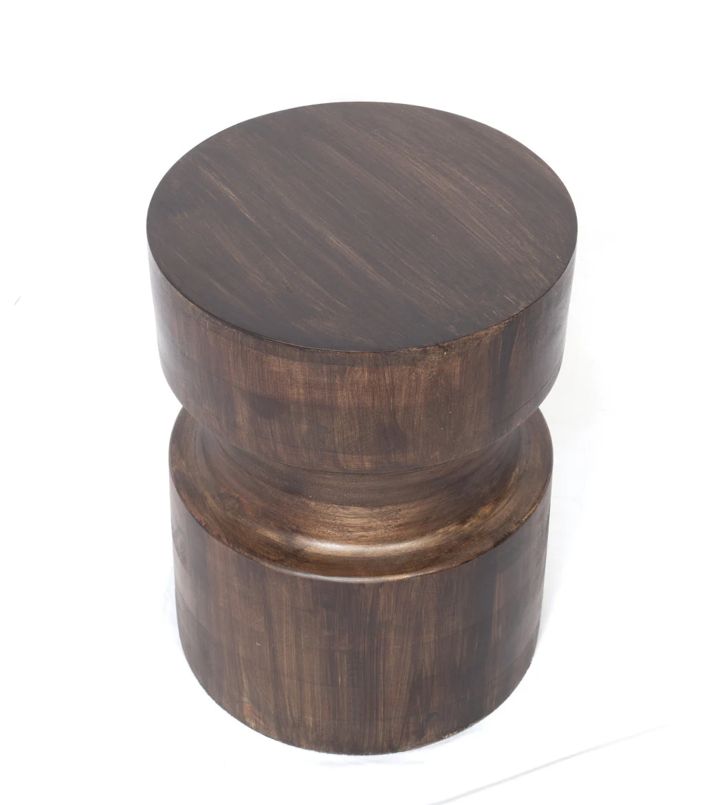 16" Brown Solid Wood Drum End Table By Homeroots - Image 3