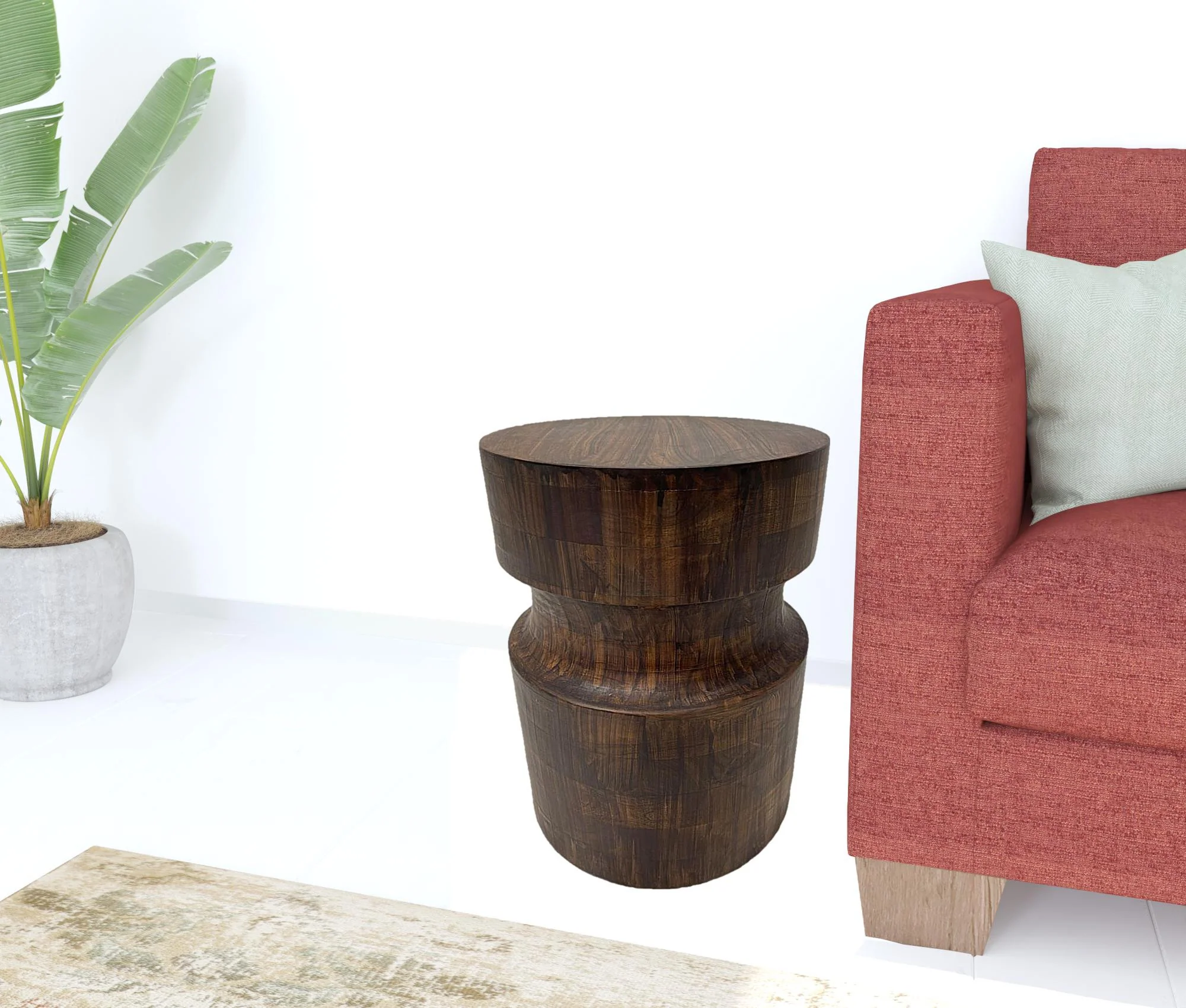 16" Brown Solid Wood Drum End Table By Homeroots - Image 5