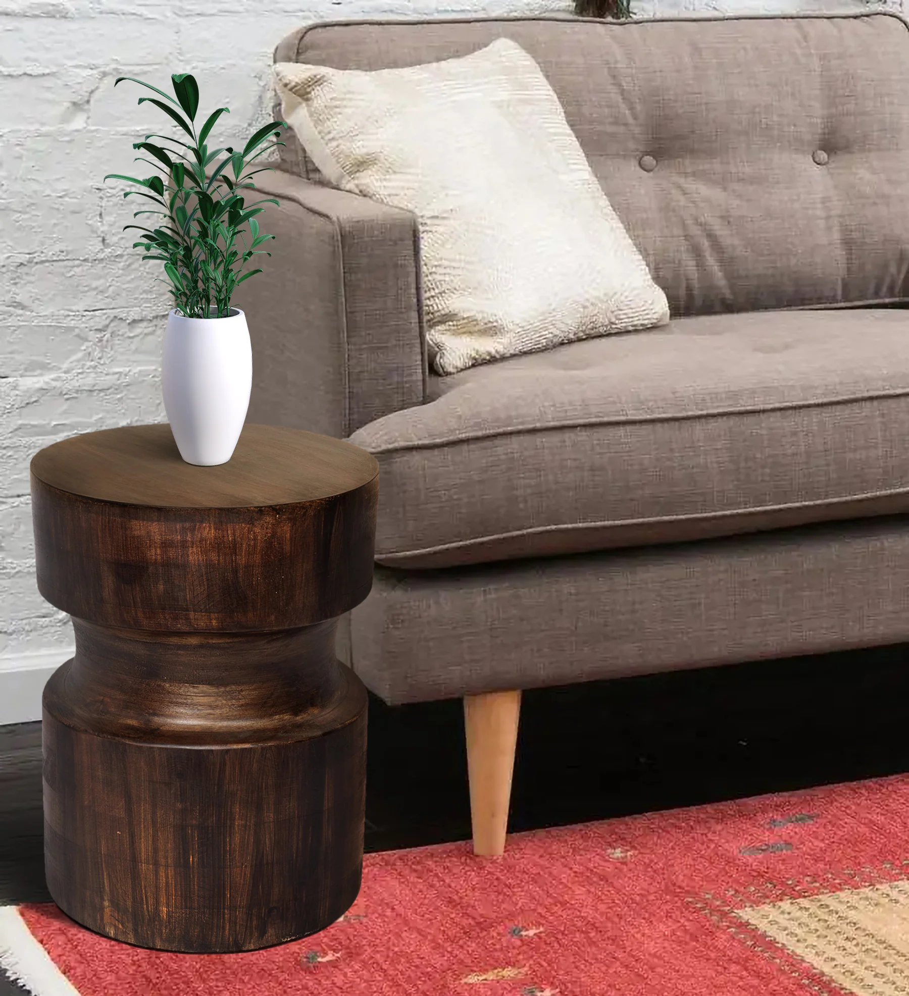 16" Brown Solid Wood Drum End Table By Homeroots - Image 6