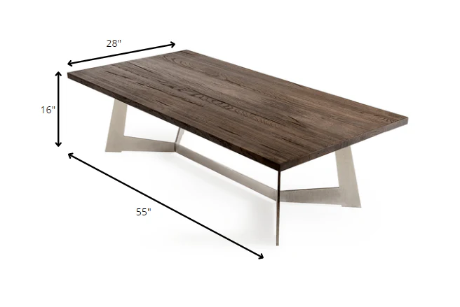 16' Dark Aged Oak Wood Veneer and Steel Coffee Table By Homeroots - Image 6