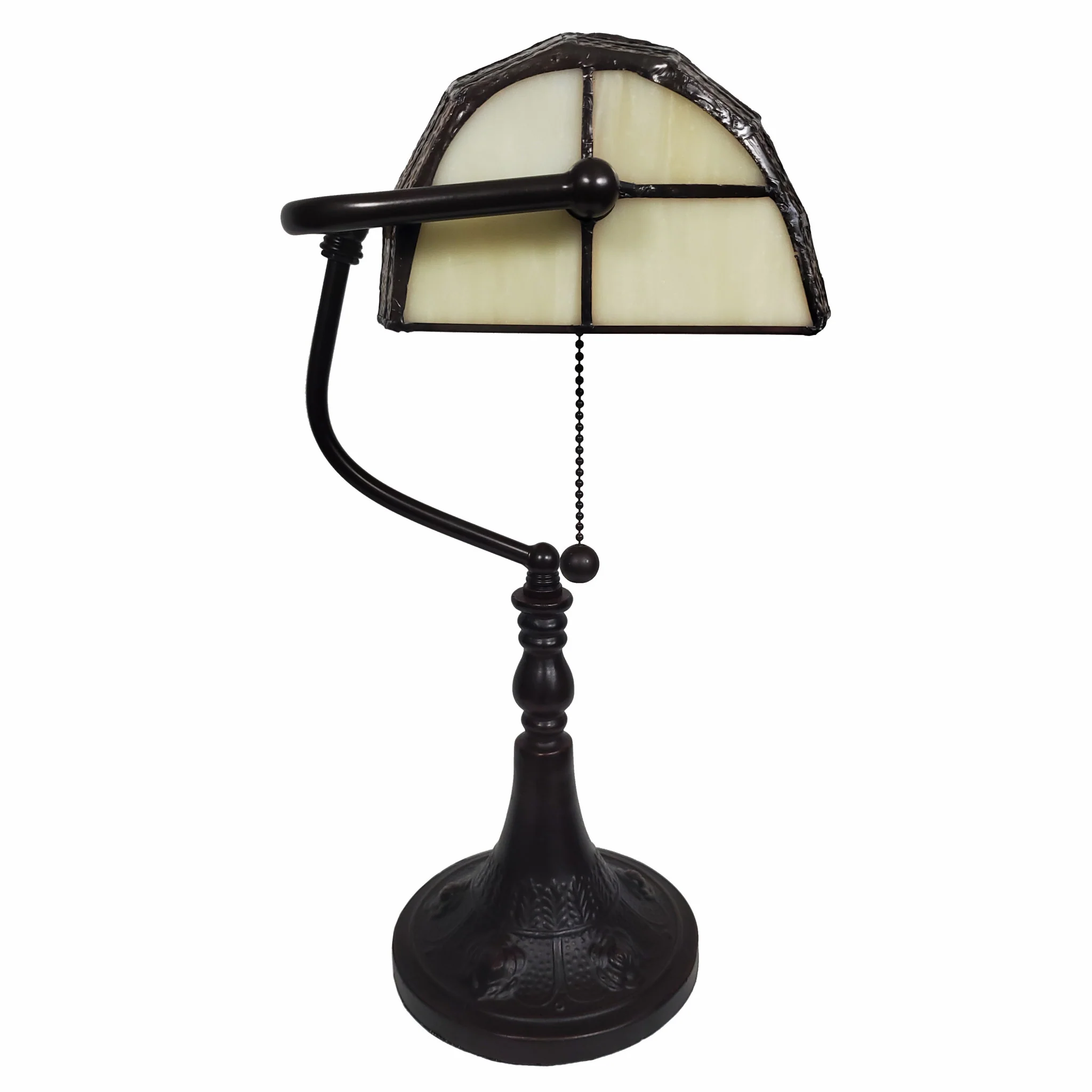 16" Tiffany Style Brown and Orange Banker Desk Lamp By Homeroots - Image 2