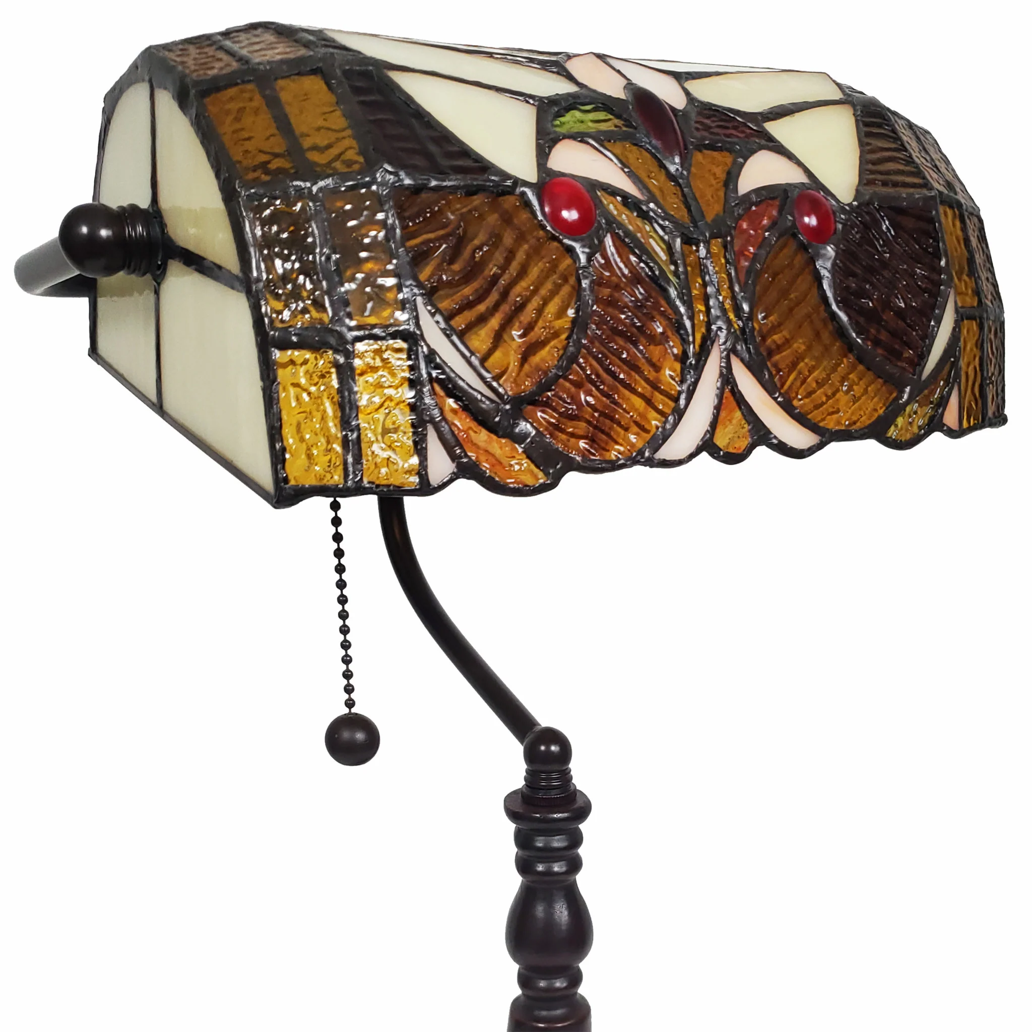 16" Tiffany Style Brown and Orange Banker Desk Lamp By Homeroots - Image 6