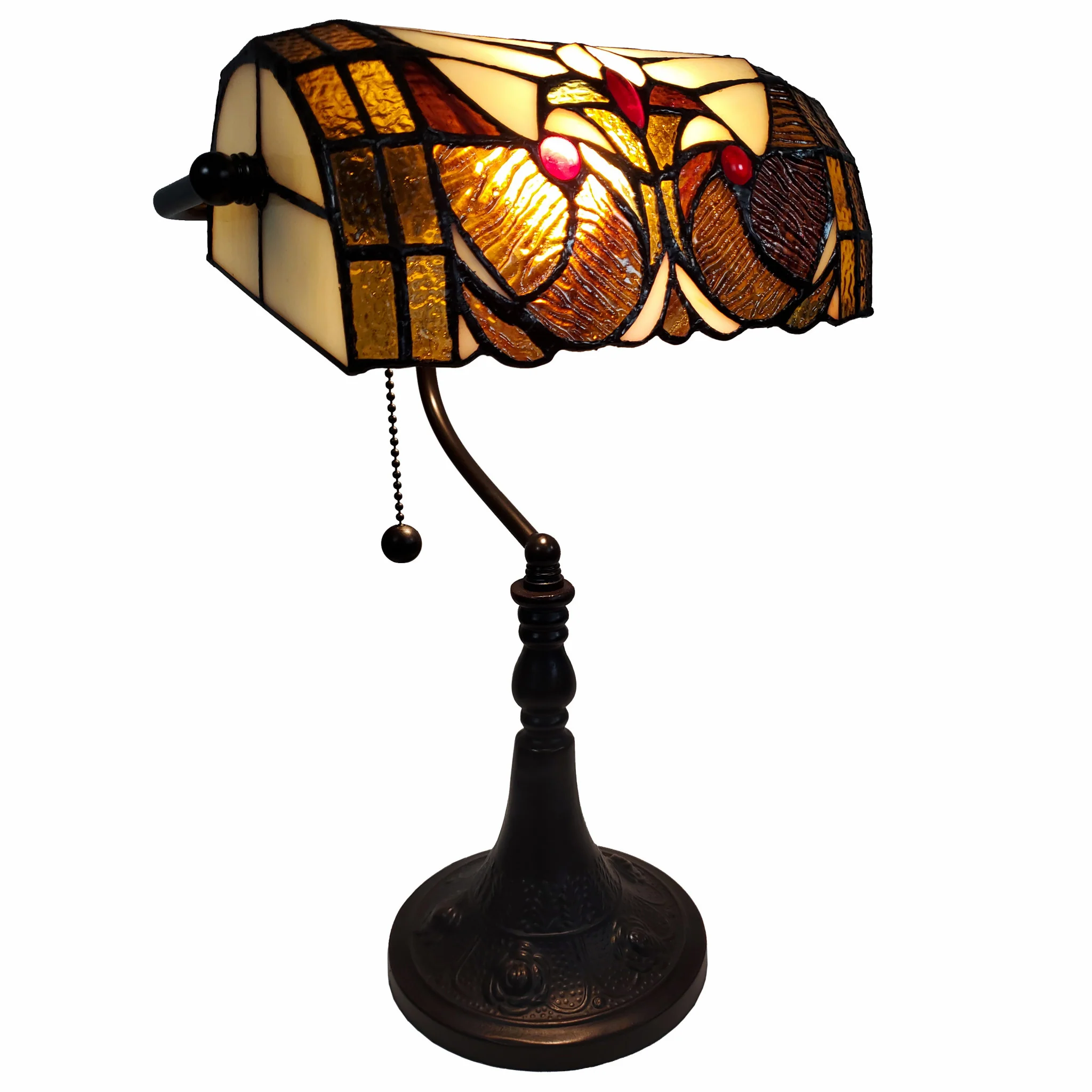 16" Tiffany Style Brown and Orange Banker Desk Lamp By Homeroots - Image 8
