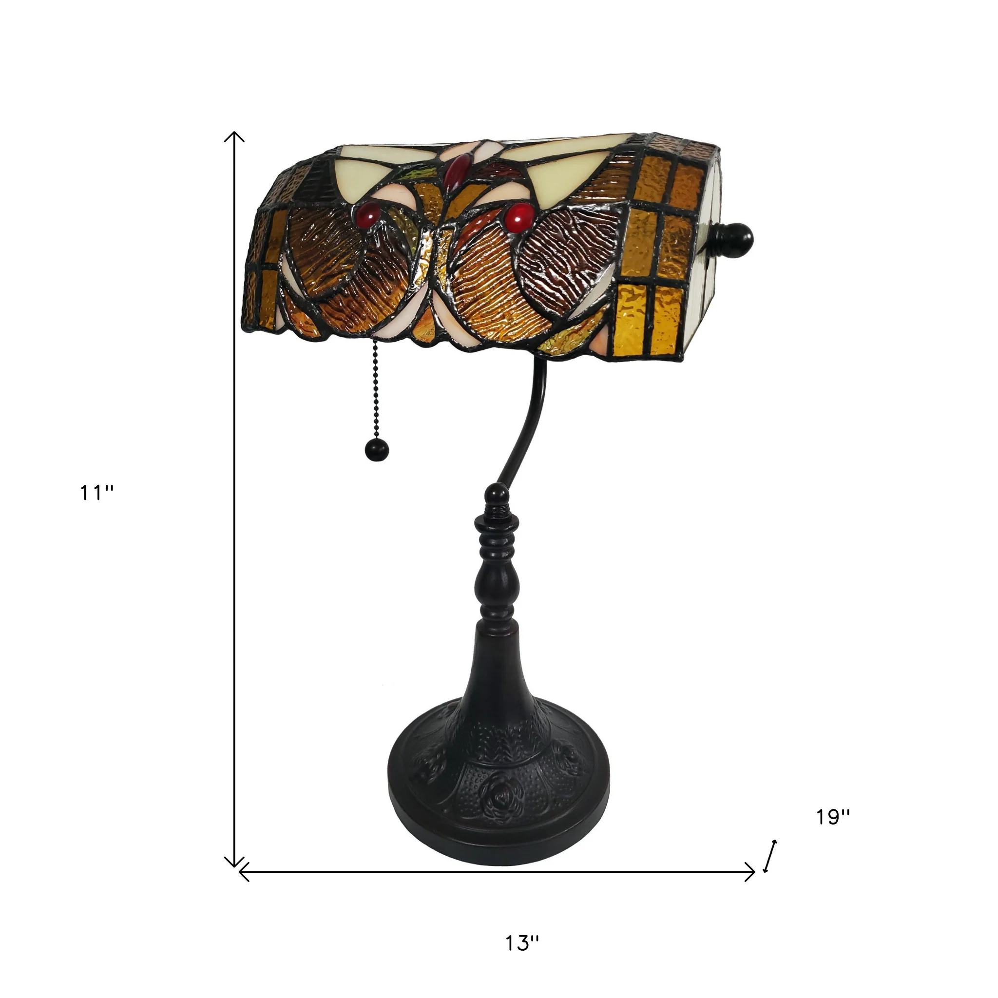 16" Tiffany Style Brown and Orange Banker Desk Lamp By Homeroots - Image 9