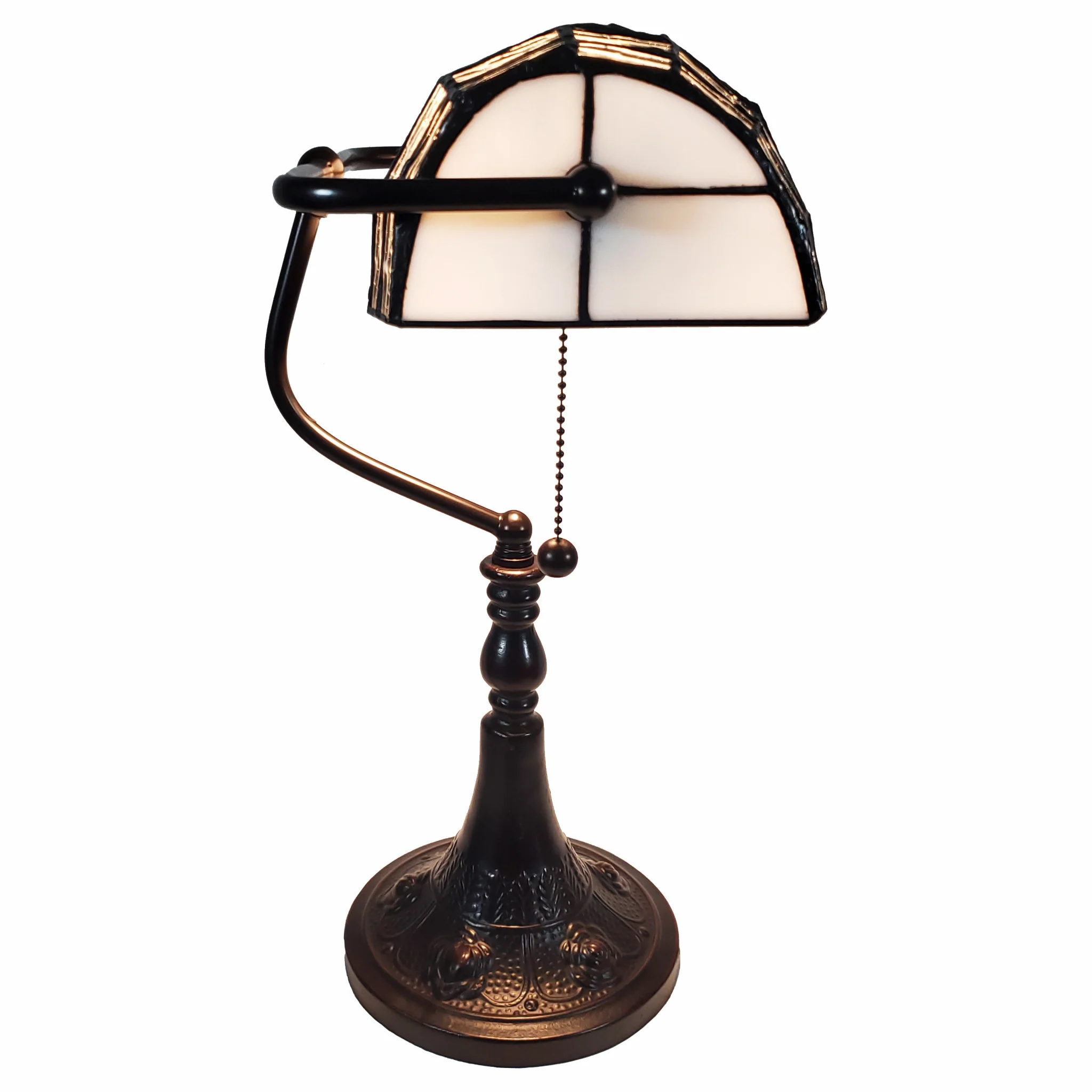 16" Tiffany Style White and Gray Banker Desk Lamp By Homeroots - Image 3