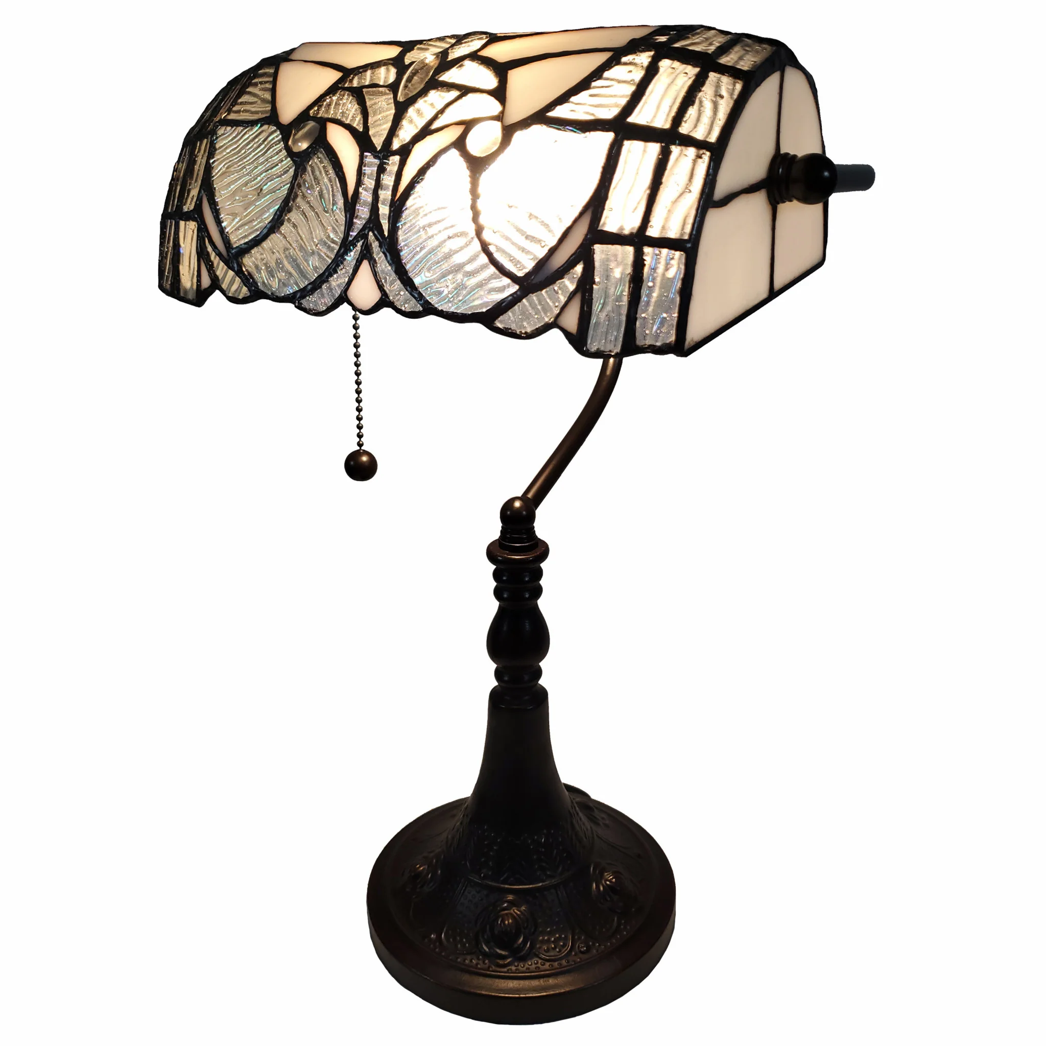 16" Tiffany Style White and Gray Banker Desk Lamp By Homeroots - Image 4