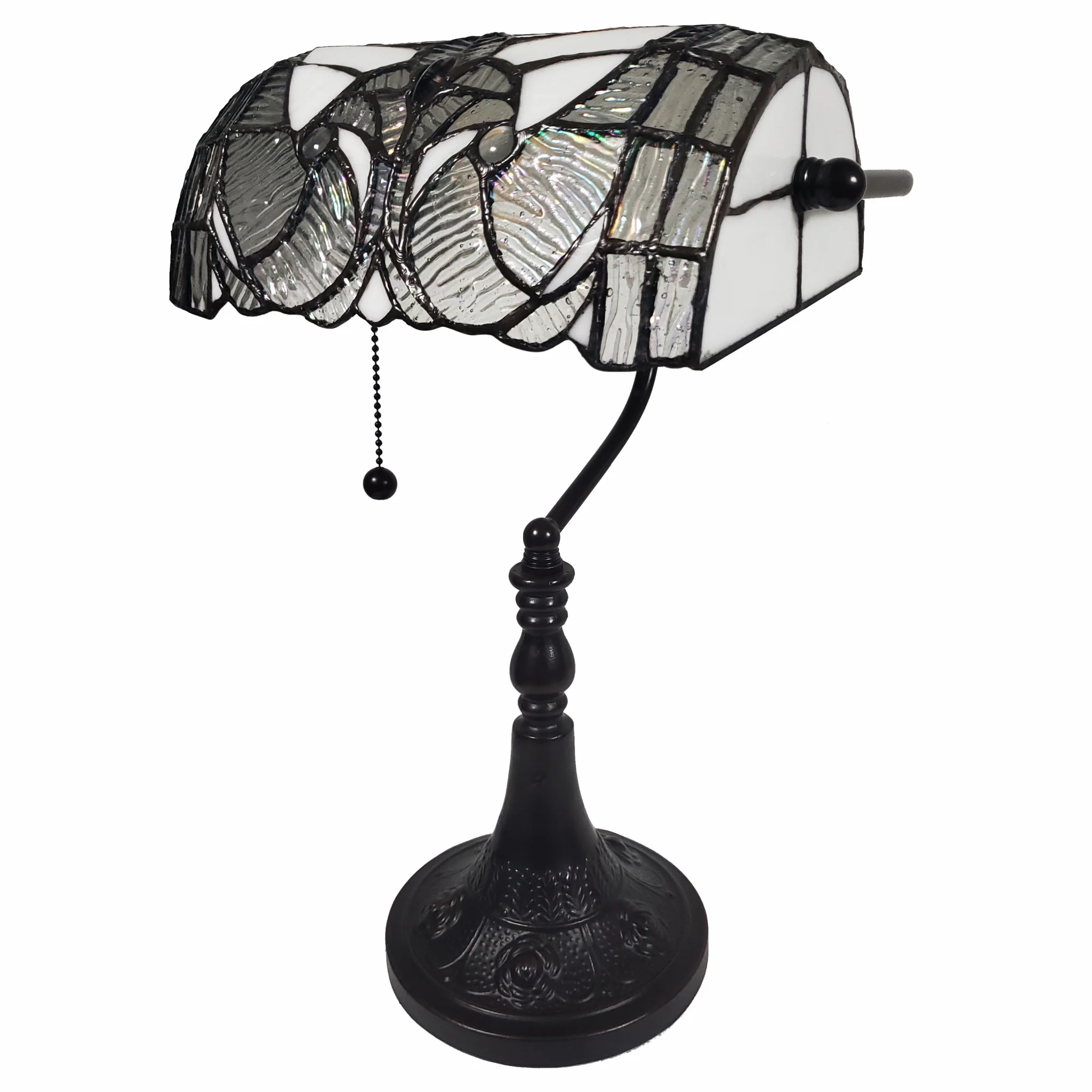 16" Tiffany Style White and Gray Banker Desk Lamp By Homeroots - Image 5