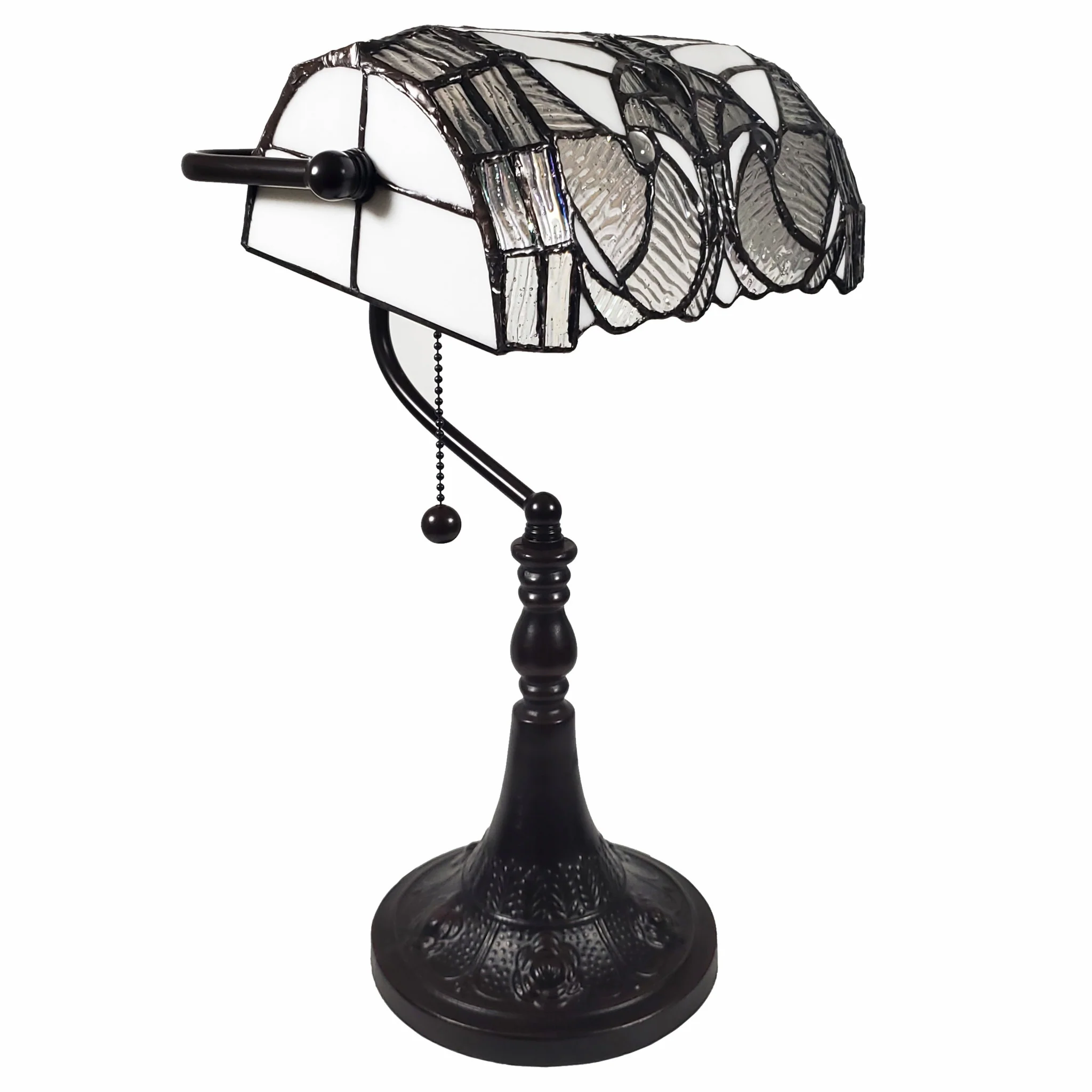 16" Tiffany Style White and Gray Banker Desk Lamp By Homeroots - Image 6