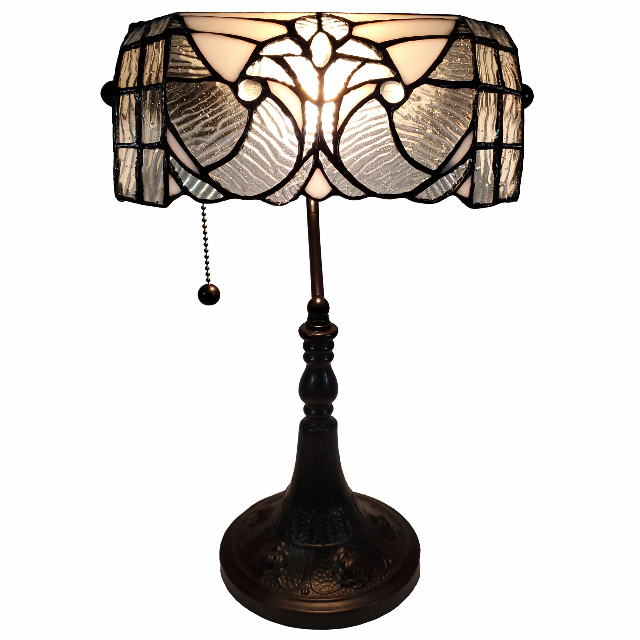 16" Tiffany Style White and Gray Banker Desk Lamp By Homeroots - Image 8