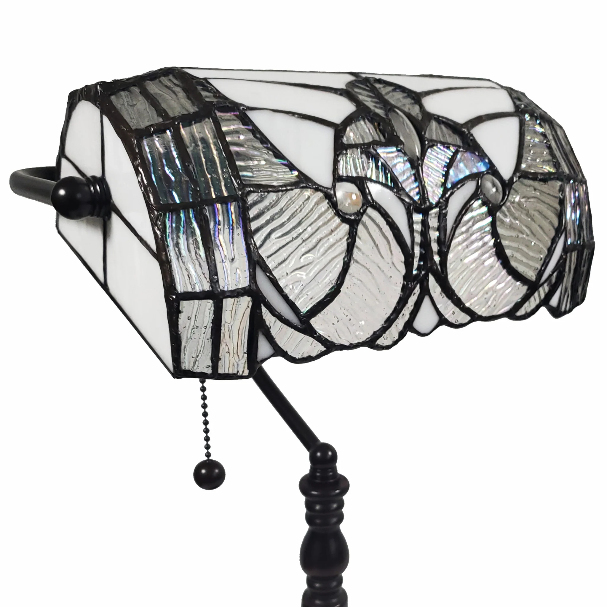 16" Tiffany Style White and Gray Banker Desk Lamp By Homeroots - Image 9
