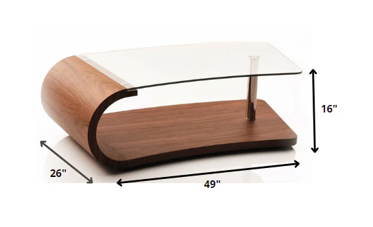 16' Walnut Veneer MDF and Glass Coffee Table By Homeroots - Image 2