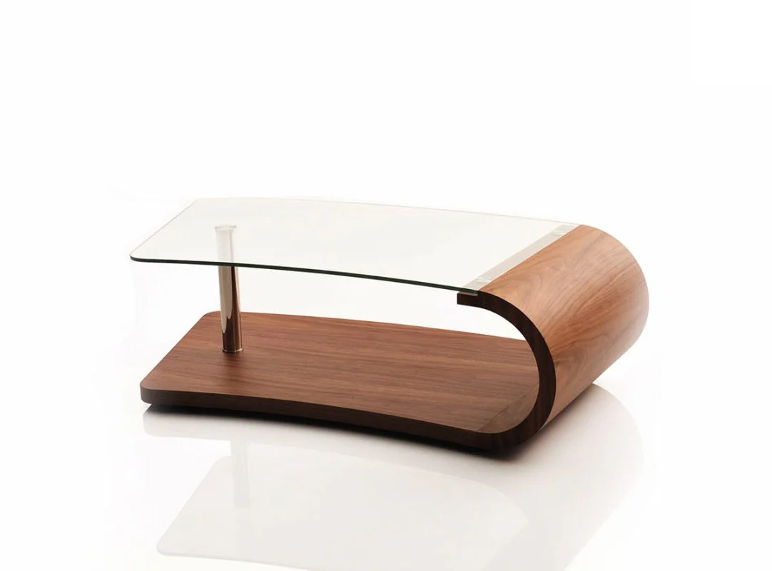 16' Walnut Veneer MDF and Glass Coffee Table By Homeroots - Image 3