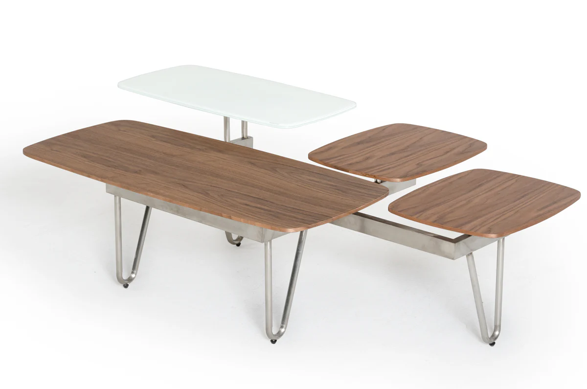 16' Walnut Veneer Metal and Glass Coffee Table By Homeroots - 282733 - Image 2