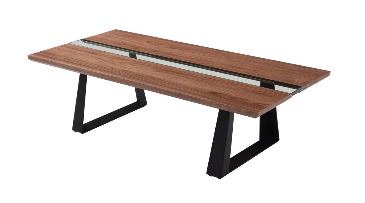 16' Walnut Veneer Metal and Glass Coffee Table By Homeroots - 284308 - Image 3