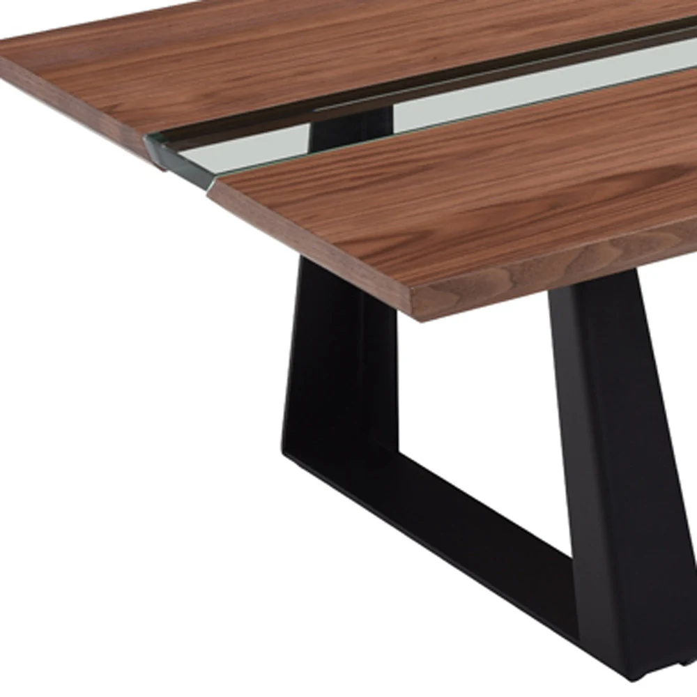 16' Walnut Veneer Metal and Glass Coffee Table By Homeroots - 284308 - Image 4