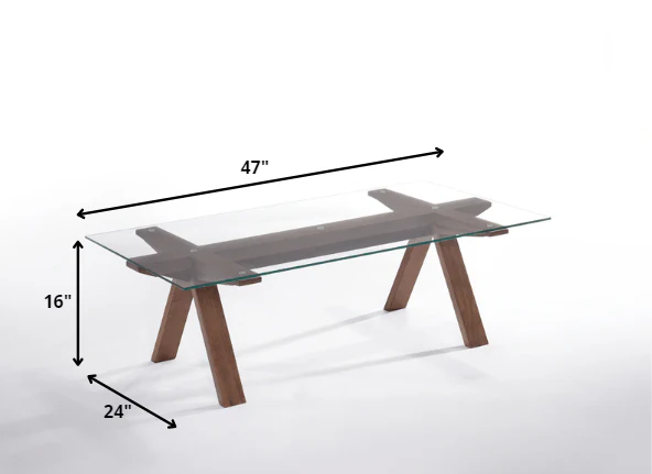 16' Walnut Wood and Glass Coffee Table By Homeroots - Image 2