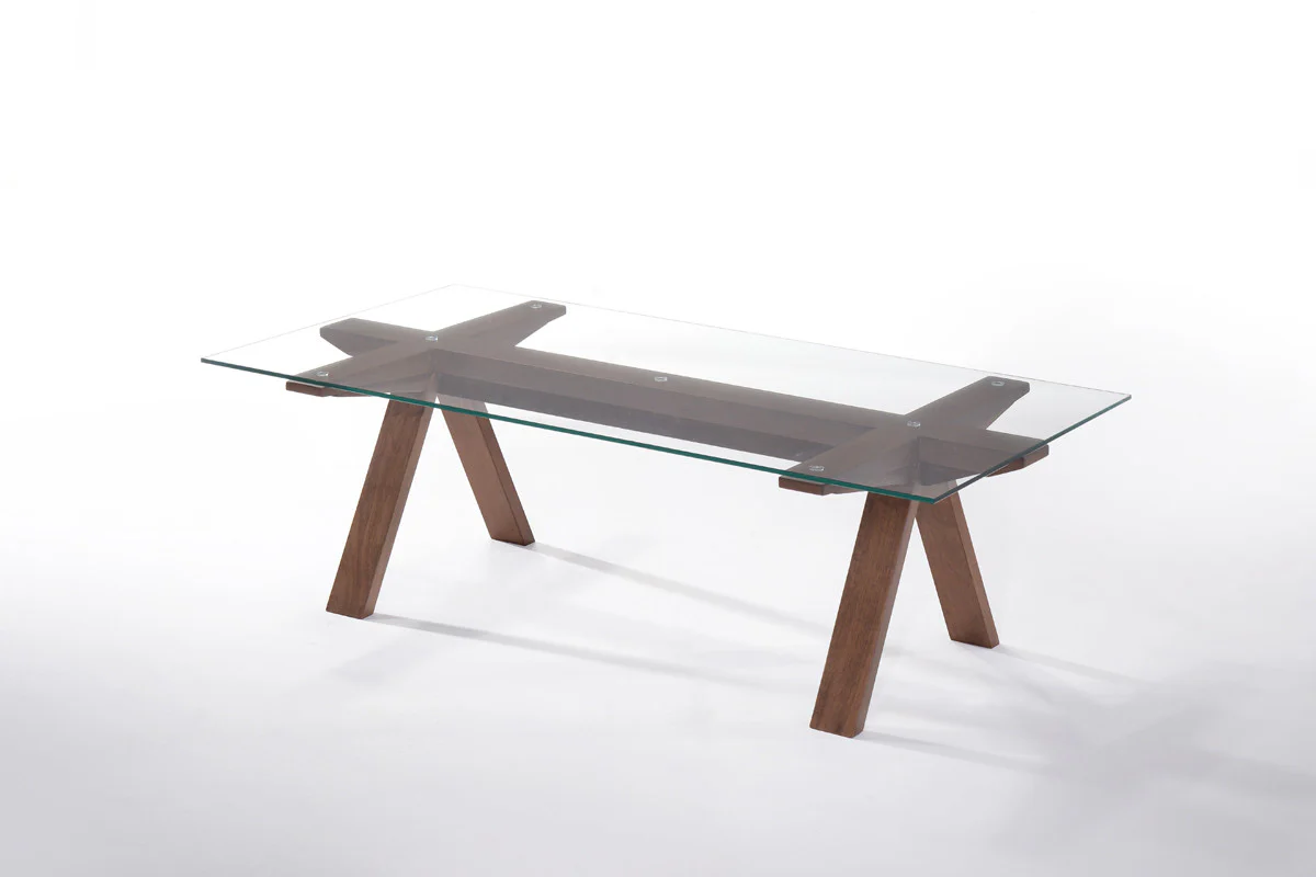 16' Walnut Wood and Glass Coffee Table By Homeroots - Image 3
